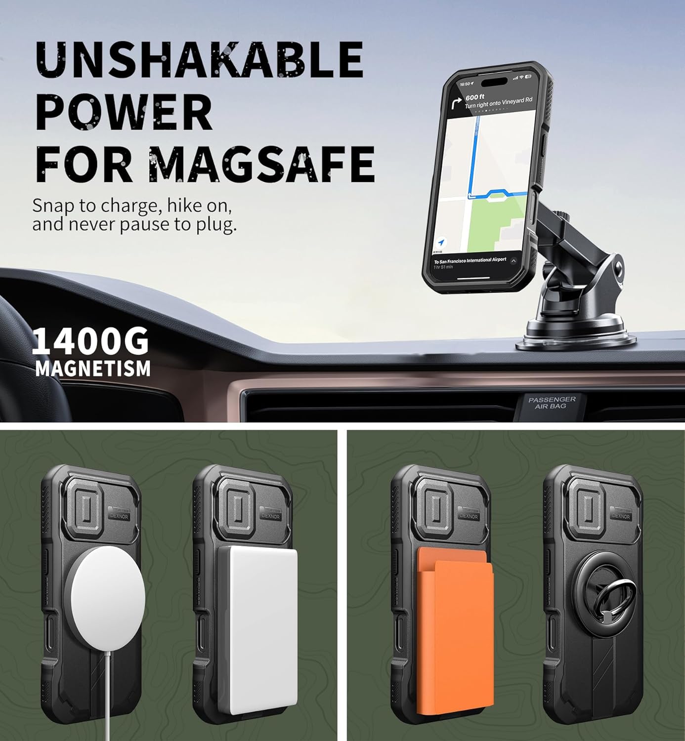 Dexnor for iPhone 17 Case with Slide Camera Cover & Adjustable Kickstand & Built-in Screen Protector, Compatible with MagSafe, Rugged Bumper Cases Heavy-Duty Magnetic Protective Cover 6.3 Inch, Black - Image 6