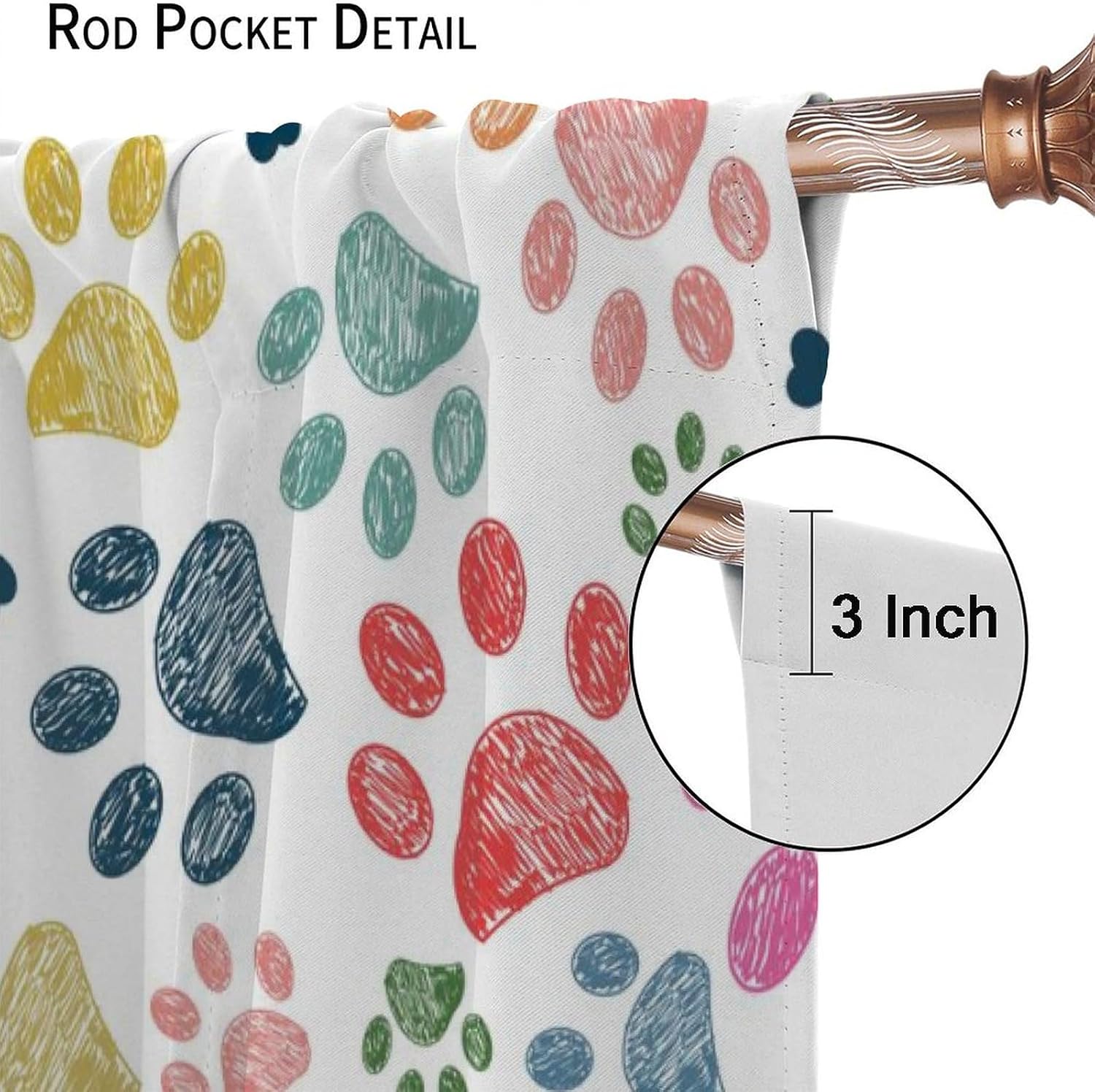 Cute Dog Paw Curtains,Cartoon Colorful Animal Dog Paw Print Window Treatments for Kids Boys Girls Bedroom Living Room Study Nursery Drapes 2 Panels Set,Total Size 42 x 45 Inch
