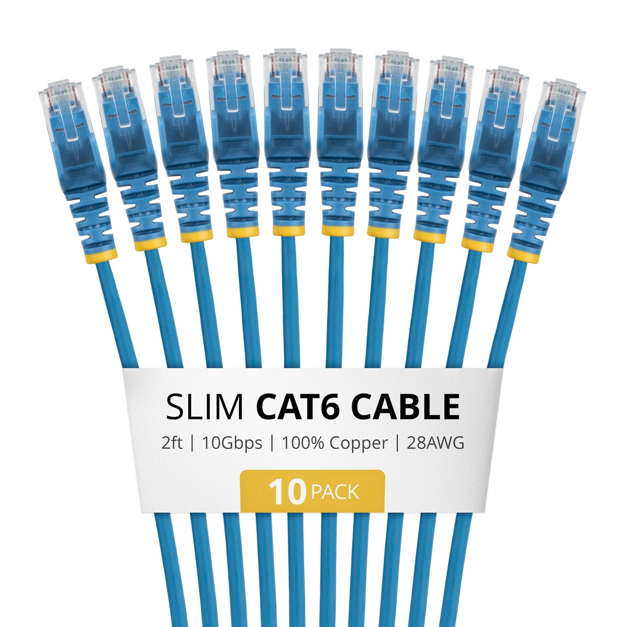StarTech – Lot de 10 câbles de raccordement fins Cat6 de 0,6 m, sans accroc, RJ45, LSZH, cuivre pur nu 28 AWG, bleu