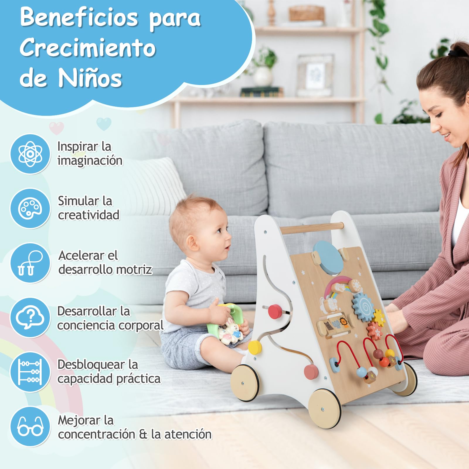 GOPLUS Andador de Madera para Bebés con Centro de Actividades