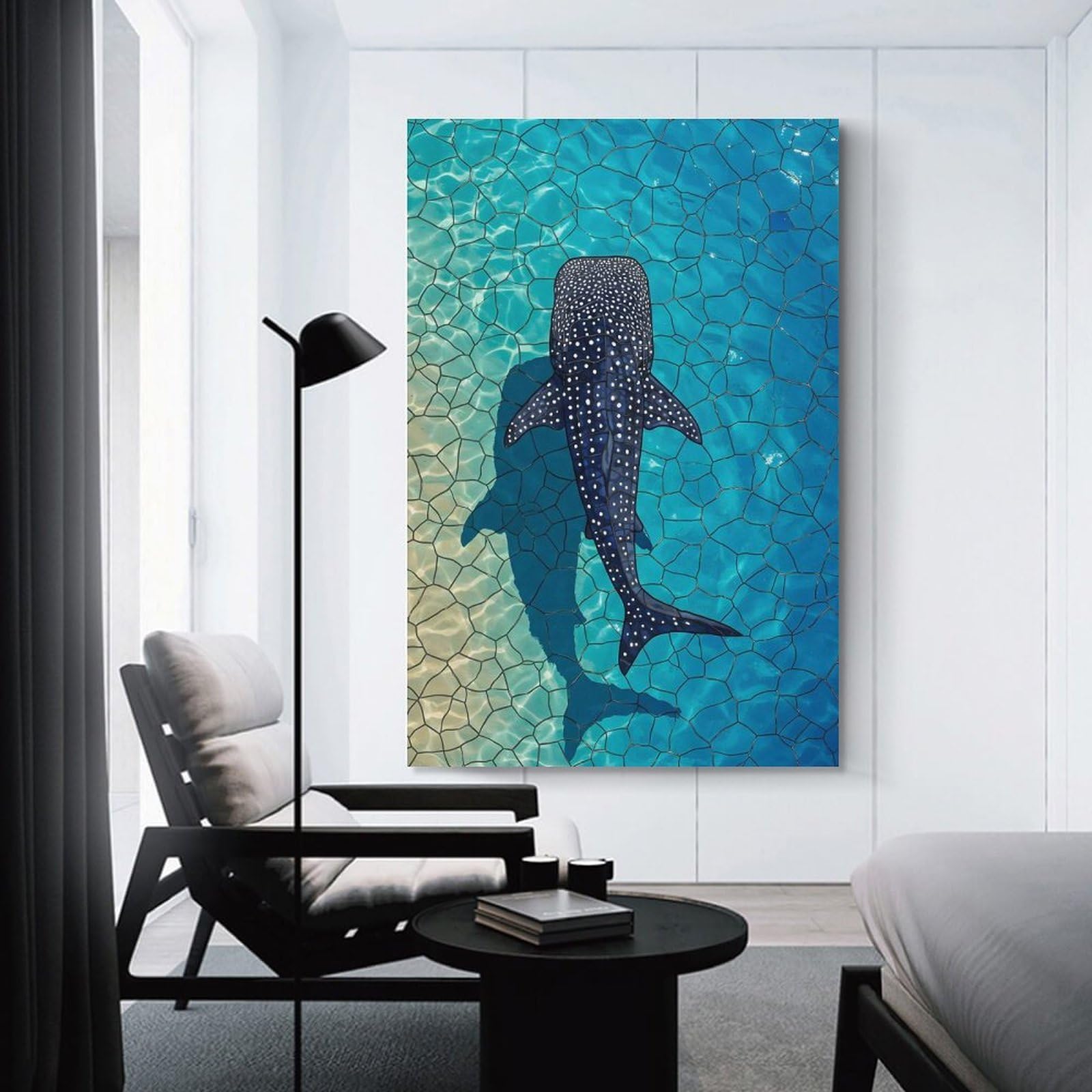 Junmoney Whale Shark Stained Glassed Home Decor Wall Art 08x12inch(20x30cm), for Office, Study Or Home Workspace, Home Office Artwork with Decorative Appeal