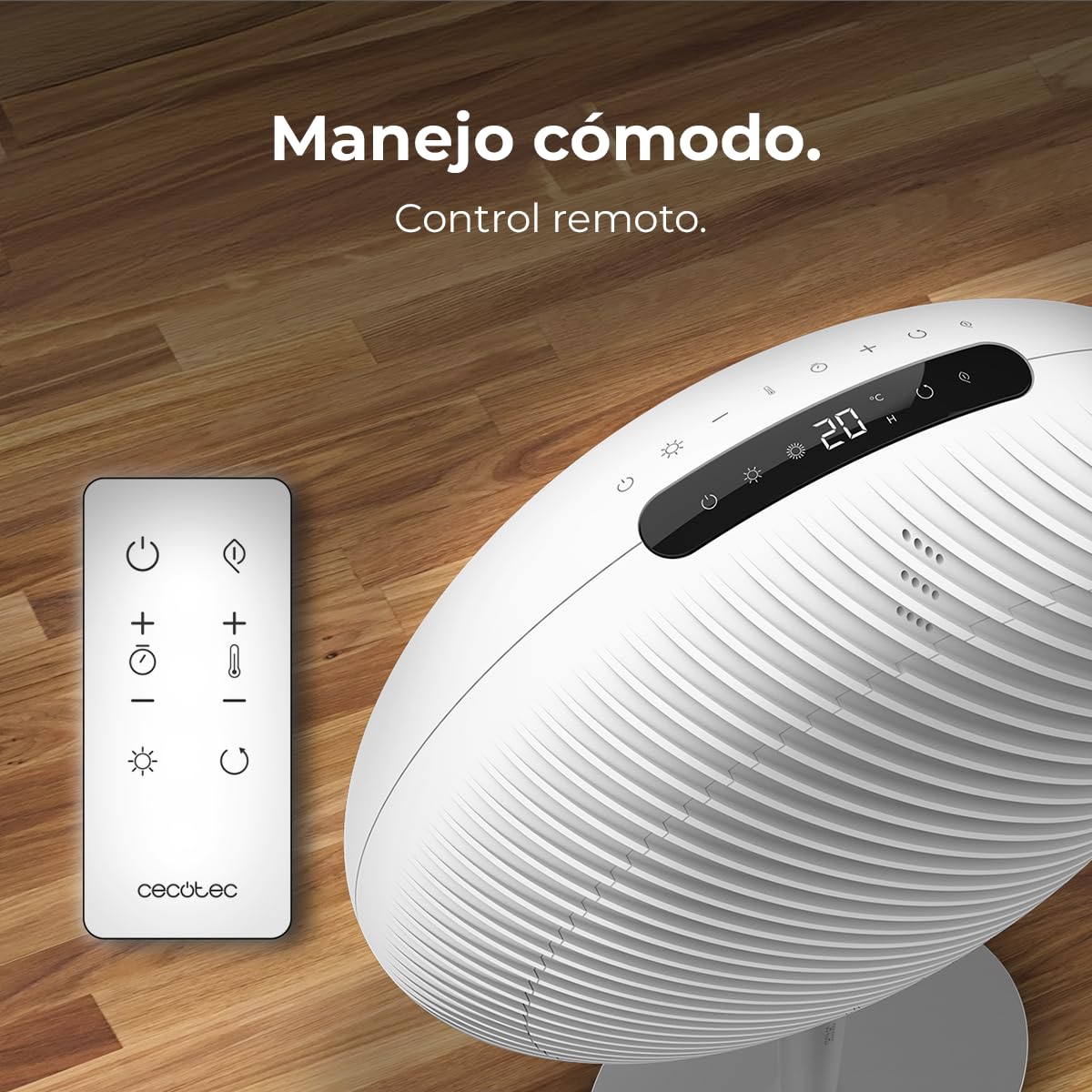Cecotec Calefactor Cerámico de Pie con Mando a Distancia ReadyWarm 2100 Sun. 2000W, 2 Potencias, Bajo Consumo, Pantalla LED, Control Táctil, Termostato Ajustable, Oscilación Automática