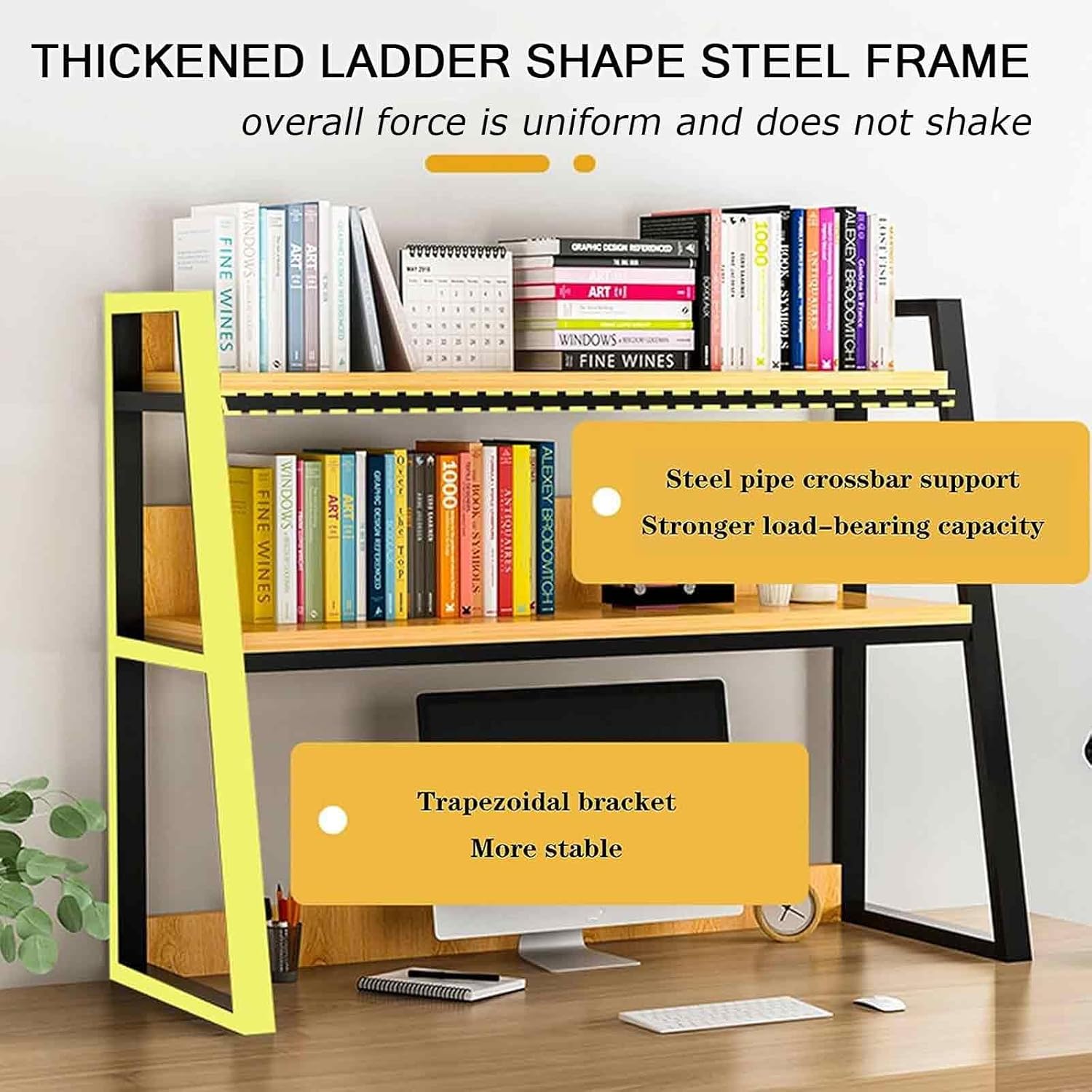 Dorm Room Desk Hutch, Desktop Ladder Bookcase, 3-Tier, Hutch Dorm, Save Space, Bold Steel Frame, Environmental Protection Board, L 55/75/ 95 Cm