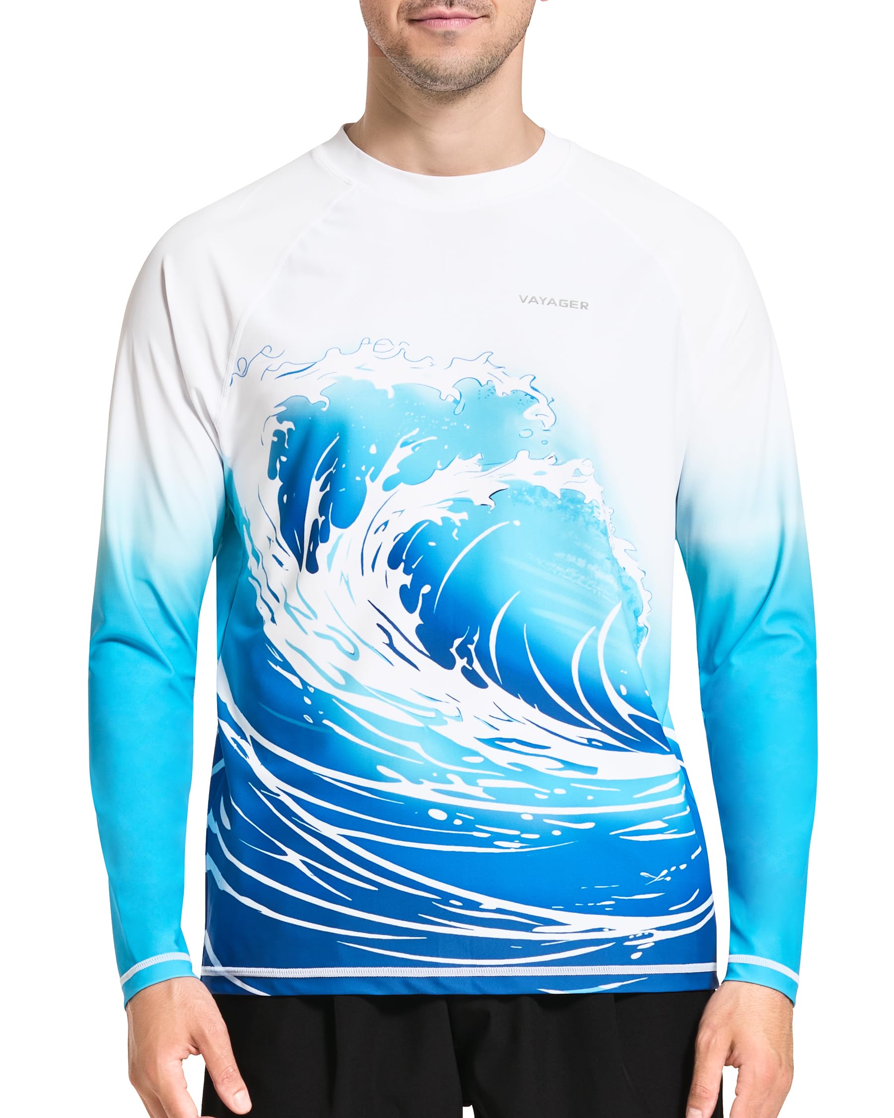 VAYAGER Camiseta de natación para hombre, protección solar UV UPF 50+, de secado rápido, camiseta de manga corta, camiseta de surf para pesca y playa
