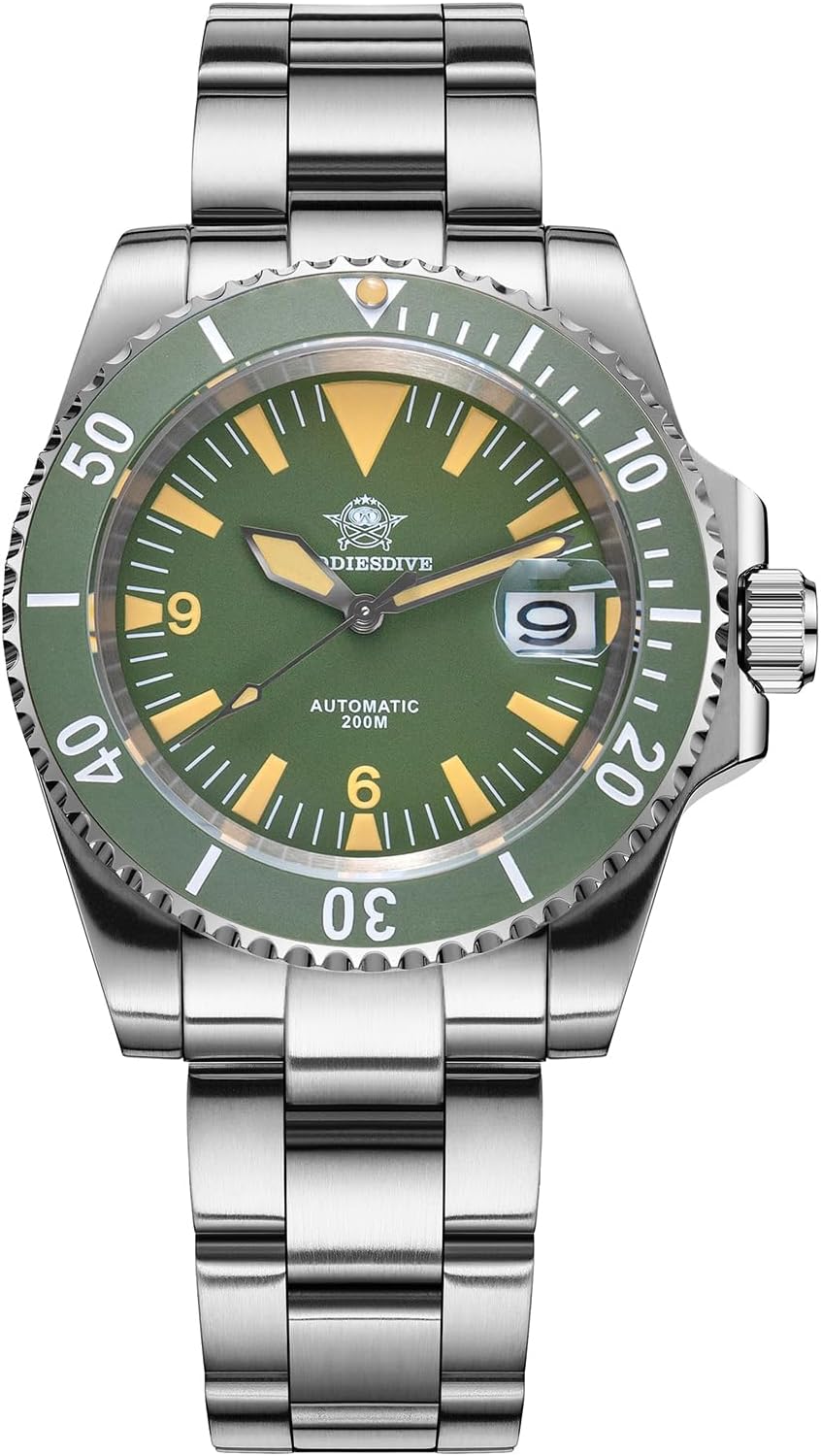 Automatic Watch for Men Waterproof Diver 200 M Date Display Analog Steel Band Japan Mechanical Movement Mens Dive Watch