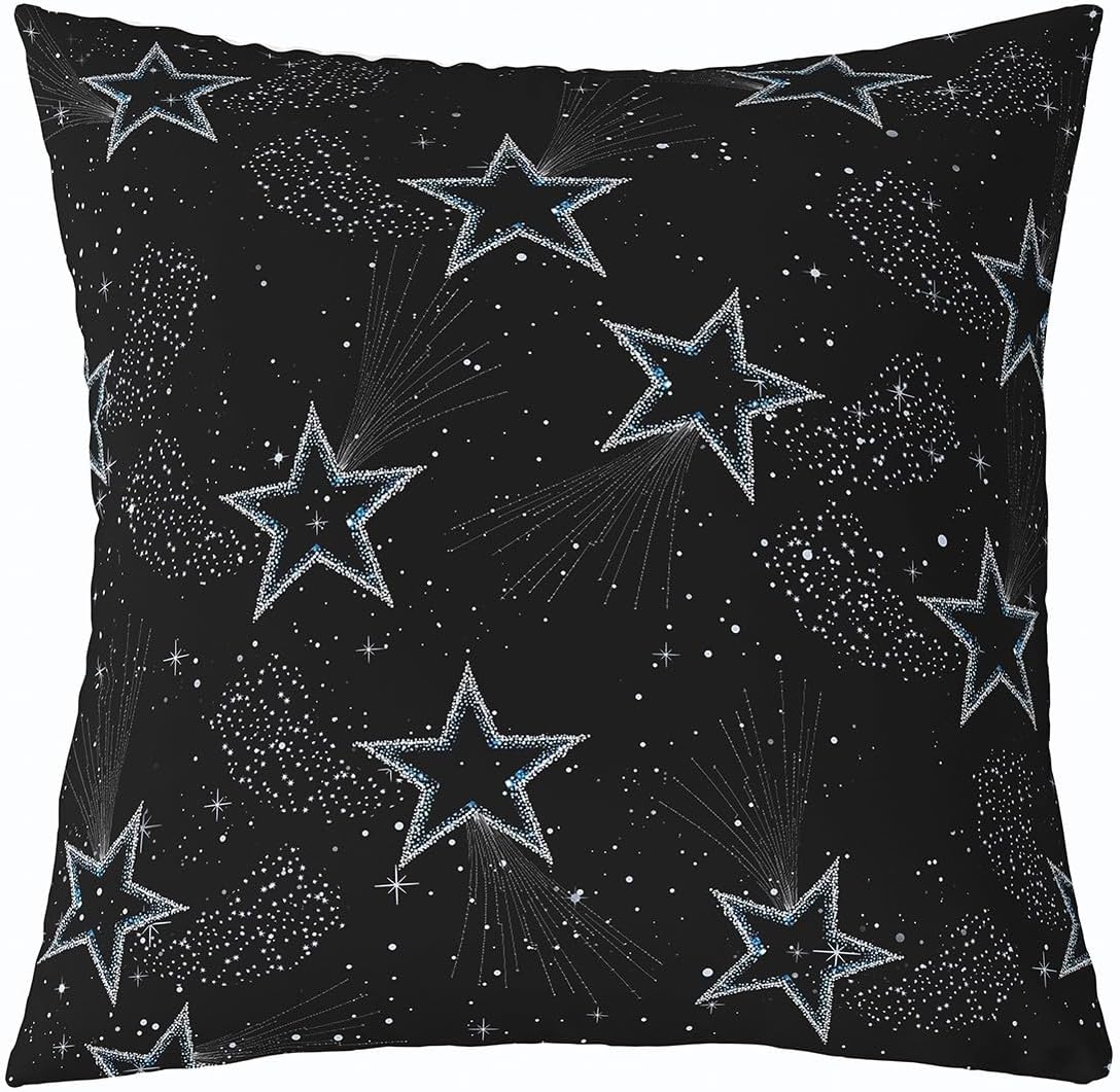 Manfei Blue Shining Starry Sky Pillow Cover,Glitter Stars Galaxy Cushion Cover 16"x16"Boys Girls Dreamy Sky Square Cushion Case Set for Bedroom Office,Universe Theme Pillowcase for Kids Adults