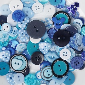 Chenkou Craft Random 100pcs Blue Plastic Buttons Small DIY Sewing Craft Accessory (Mix) (Blue)