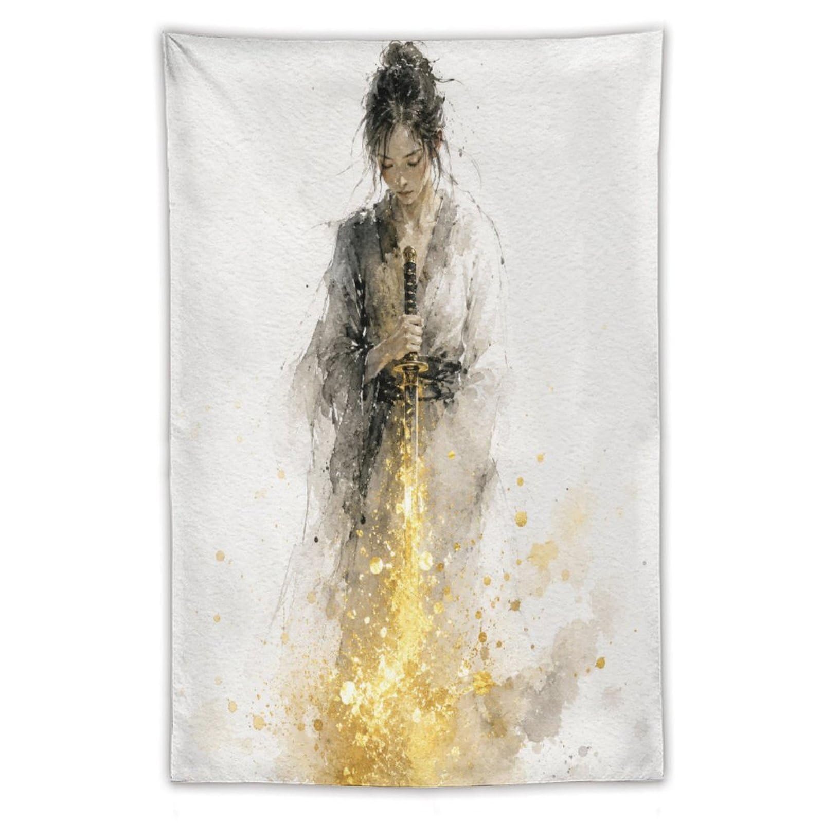 W7C8U2X3 Woman with Golden Light Wall Tapestry, Watercolor Style, Entryway
