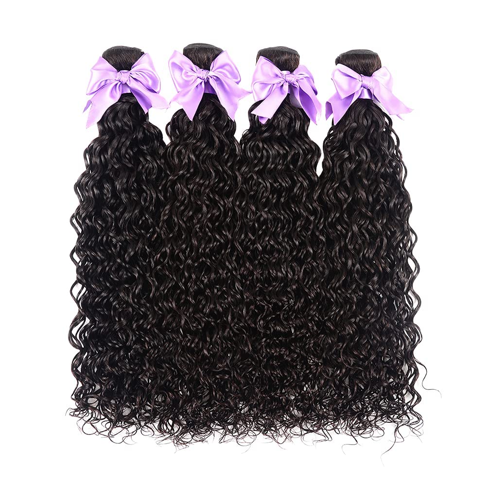 Brazilian Virgin Human Hair Water Wave Bundles (22 24 26 28) 100% Unprocessed Human Hair Bundles Wet and Wavy Human Hair Weave Water Deep 4 Bundles Hair Extensions Natural Color Can be Dyed