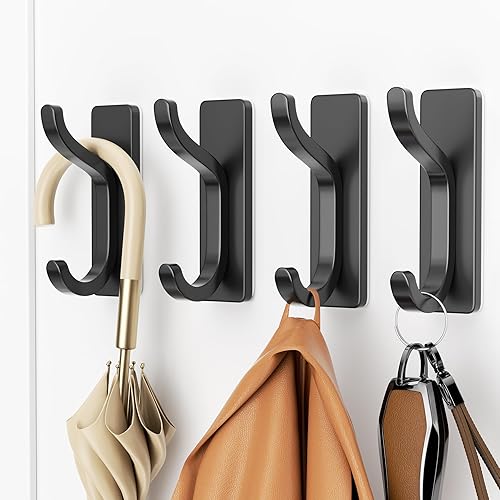 Miniatura 8 de pickpiff Ganchos adhesivos de pared para colgar en la puerta, gancho de metal negro para colgar toallas, bolso, bata, mochila, chaqueta, ropa, para
