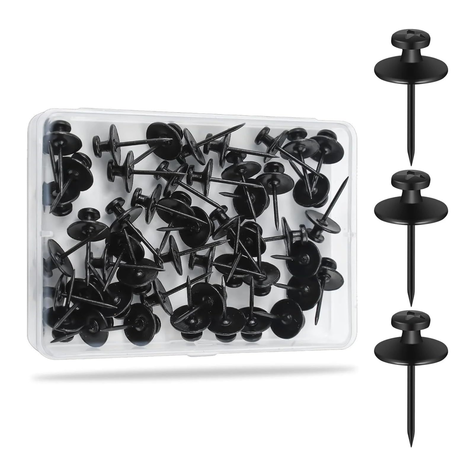 Cute Push Pins 100Pcs Picture Hangers Nails Long Thumb Tacks Wall,Hanging Pictures Push Pins Hooks for Drywall Photo Office Home Decor(Black)