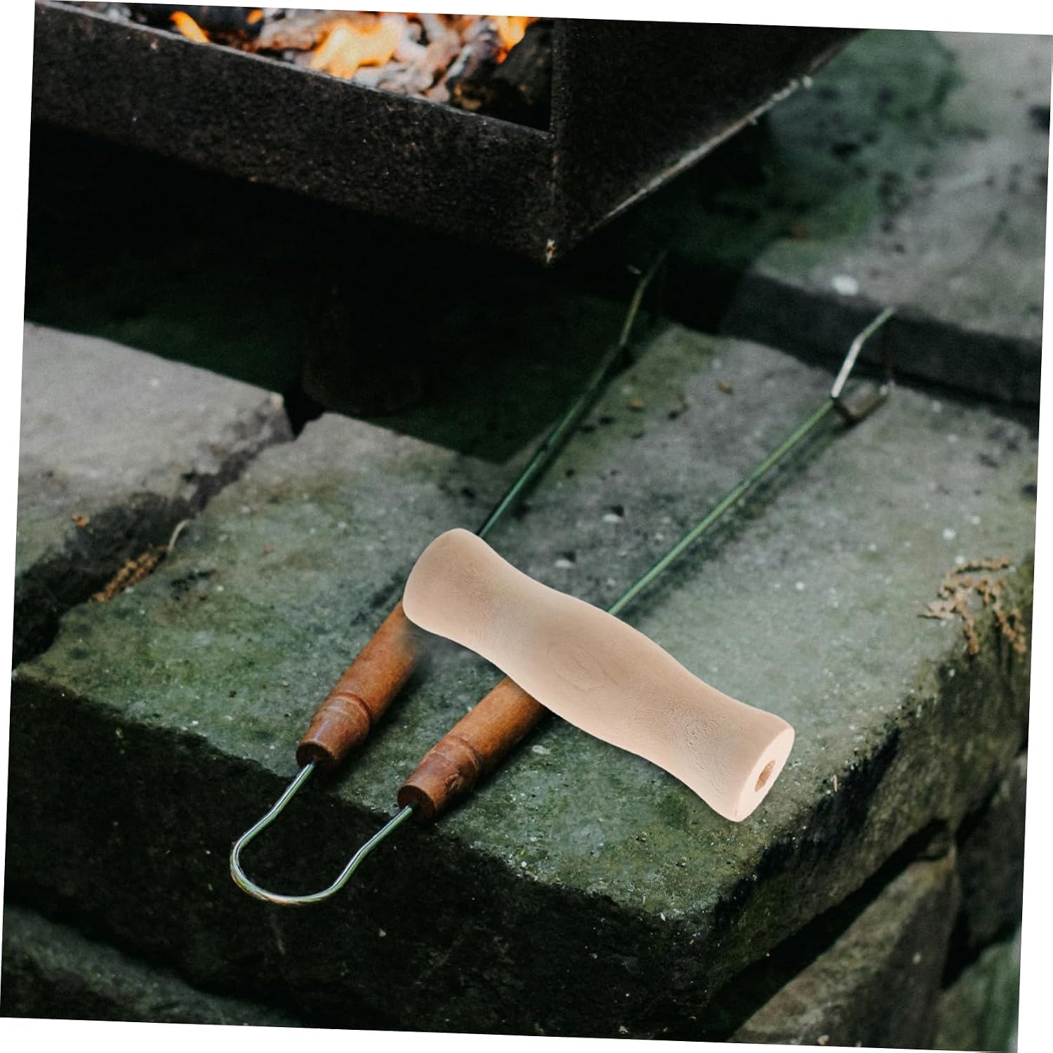 jojofuny 4pcs Barbecue Grill Tool Wood Grips Handles for Cooking Camping Camping