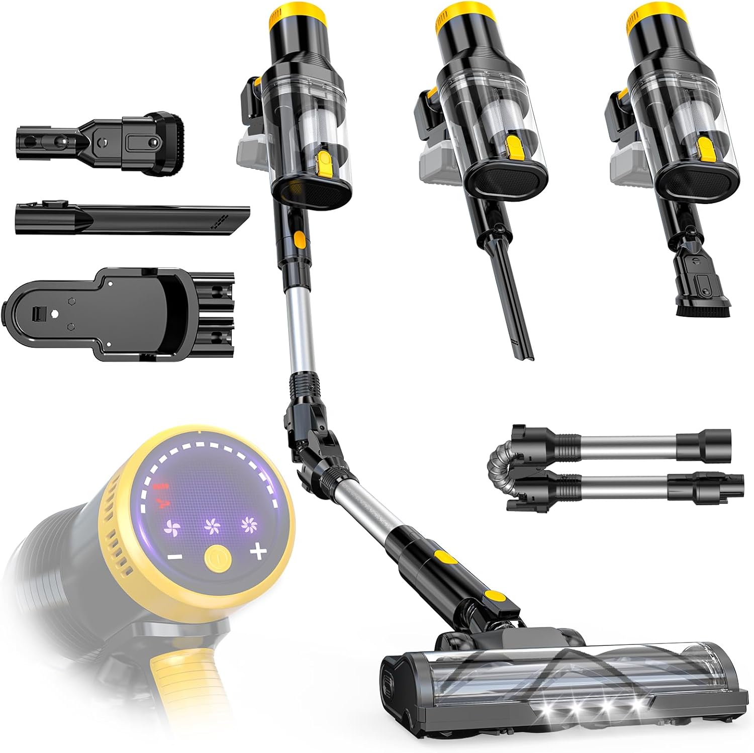 LIVOWALNY Cordless Vacuum Cleaner Compatible with DeWalt 20V Battery, 350W Brushless 40kPa, 180° Flex Wand, 0.8L Double Dust Cup, LED Floor Brush for Hardwood & Carpet (Battery Not Included)