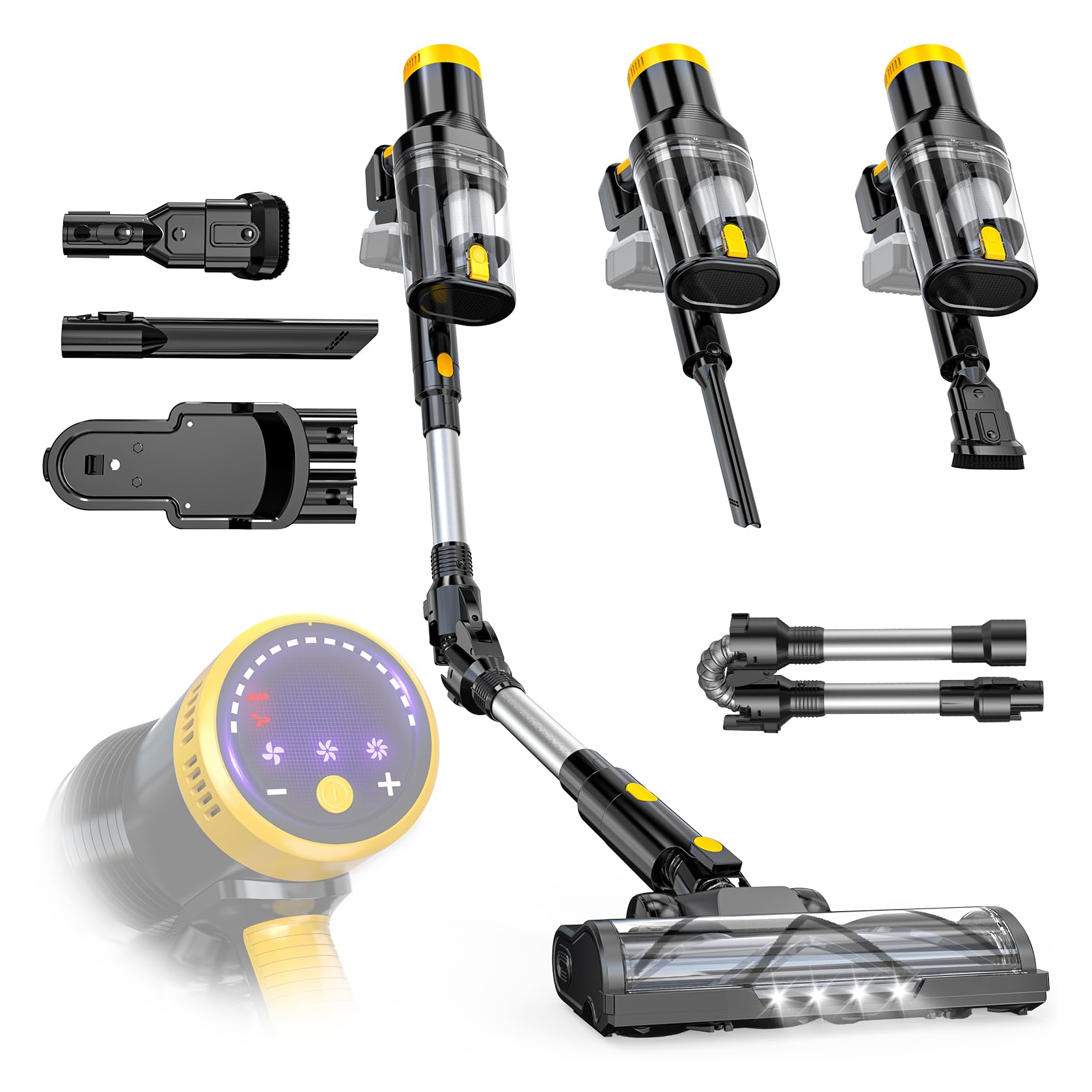 Bezprzewodowy odkurzacz 350 W do baterii DeWALT 20 V (bez baterii), 40 kPA samoczynnie stojący odkurzacz z ekranem dotykowym, podwójny kubek na kurz, giętki odkurzacz różdżkowy 180°, do domu, na
