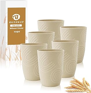 12 oz Wheat Straw Cups Set of 6, Alternatives to Plastic Cups Reusable, Unbreakable Water Cups, Dishwasher Safe Kitchen Cup, Small Water Cups for Kitchen (Beige)