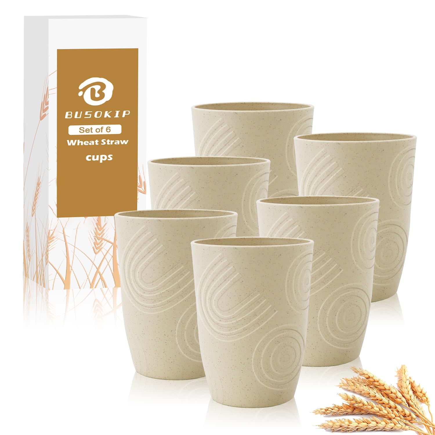 12oz Kids Cups, Wheat Straw Cups Set of 6, Small Water Cups (Beige)