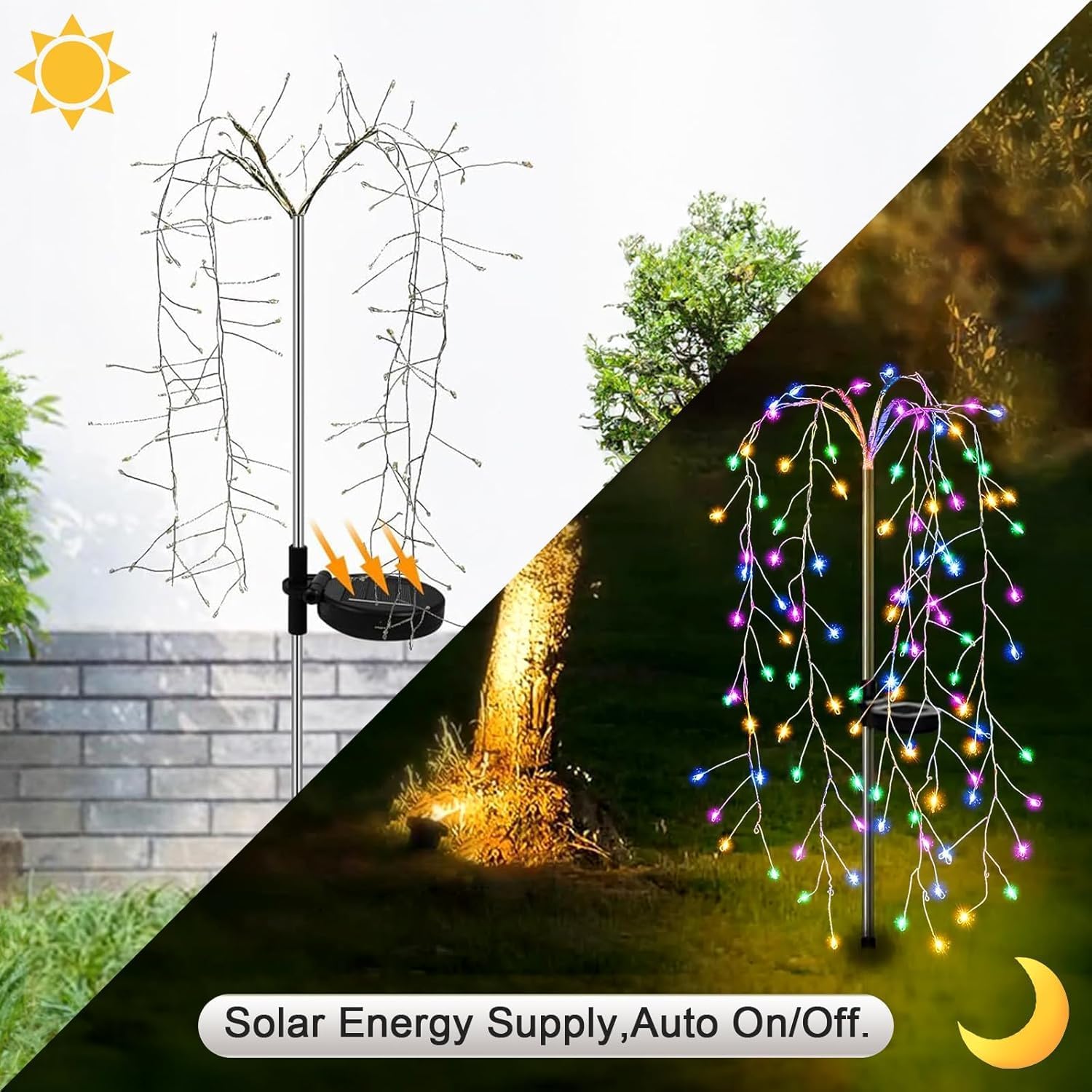 Solar Garden Christmas Lights, 1Pack Solar Willow Tree Lights, 200LEDs Solar Fairy Pathway String Lights 8 Modes Waterproof Copper Wire for Home Yard Christmas Decoration