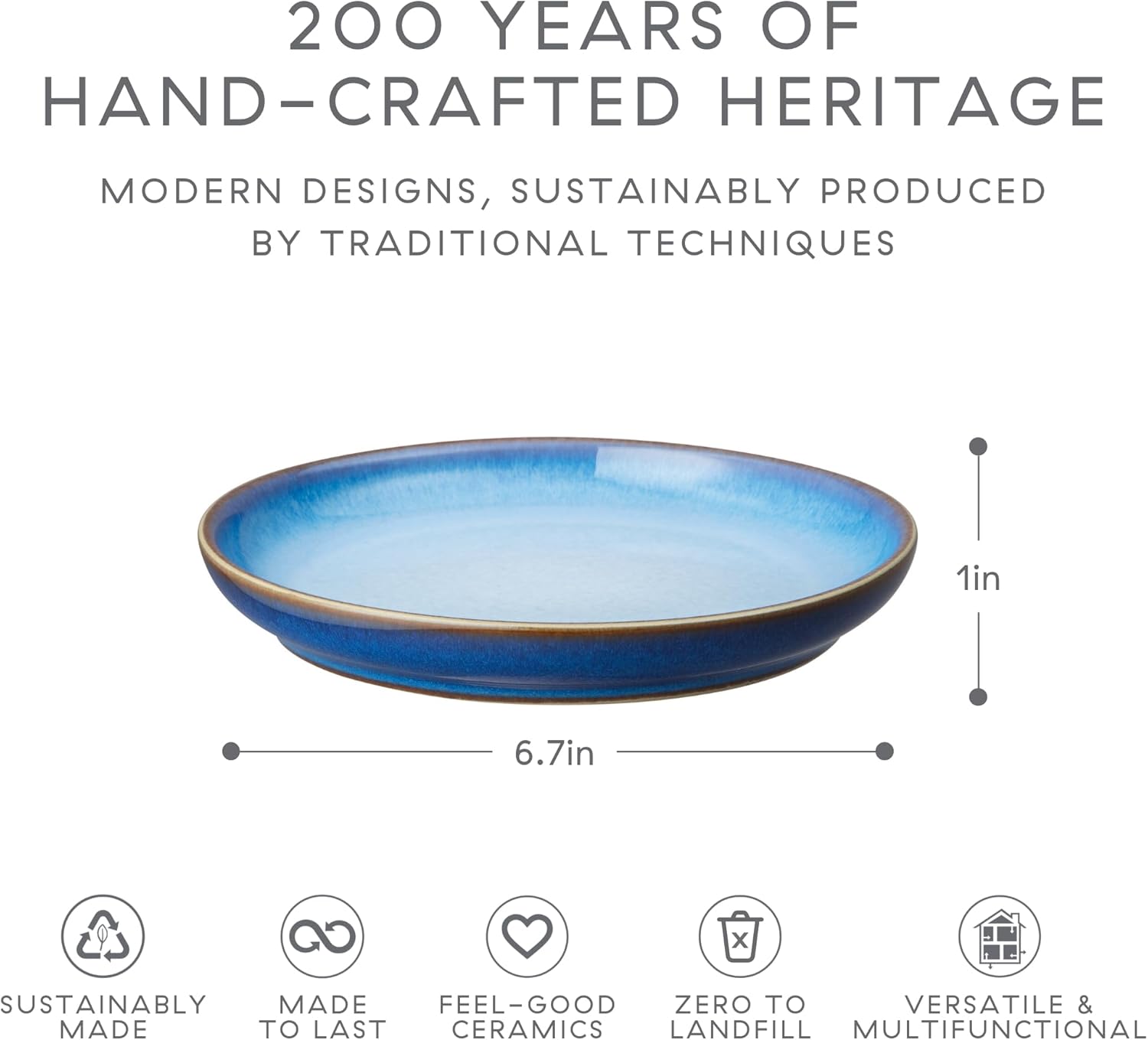 Denby - Blue Haze Coupe Small Plates Set of 6 - Dishwasher Microwave Oven Safe - Scratch Chip Resistant - Appetizer Ceramic Stoneware Dinnerware Plates Set