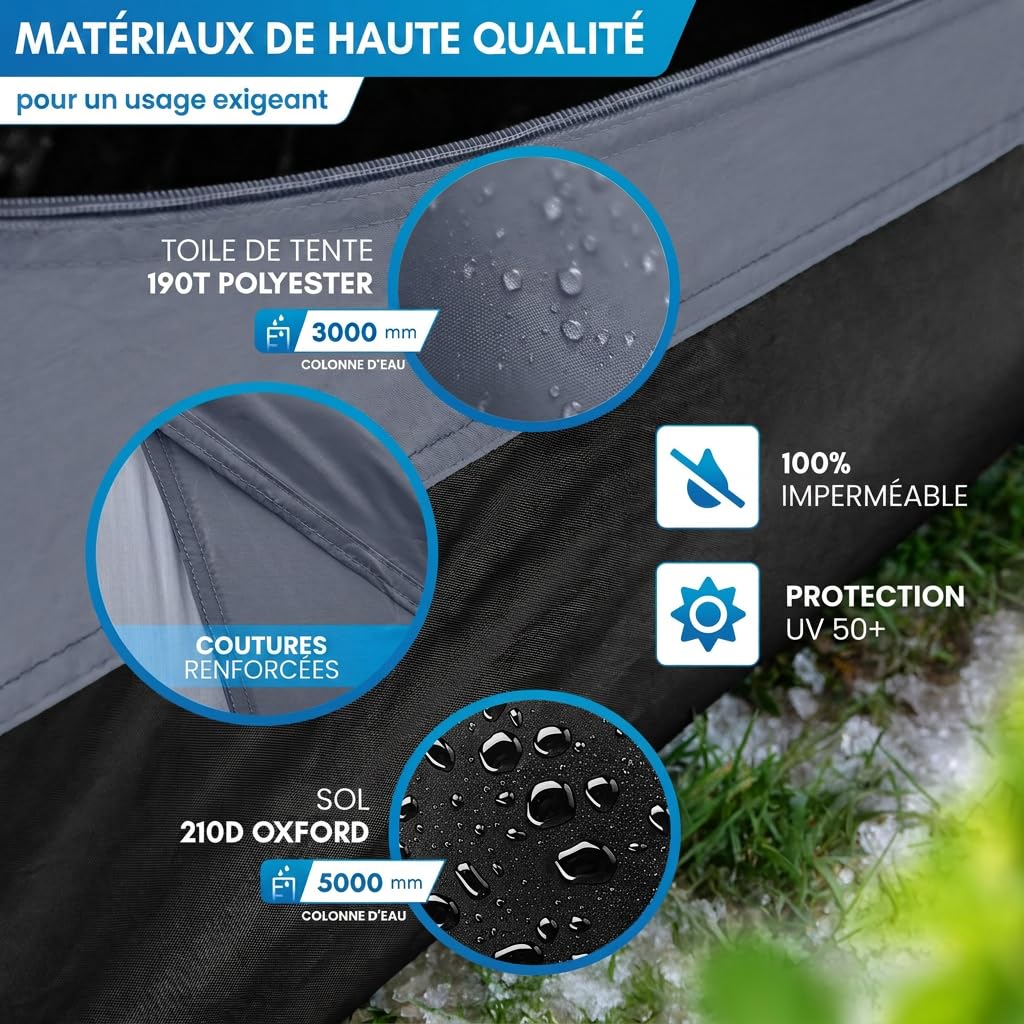 NORDMUT® Tente Pop-Up 2-4 Personnes – Montage Instantané, Étanche & Protection UV – Tente de Camping avec Excellente Circulation de l’Air