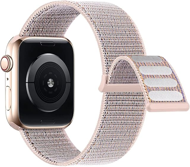 Lobnhot Nylon Strap Compatible for Apple Watch Straps 38mm 40mm 41mm, Adjustable Soft Sports Band Compatible with iWatch Series SE 7 6 5 4 3 2 1(38/40/41mm,Pink Sand)