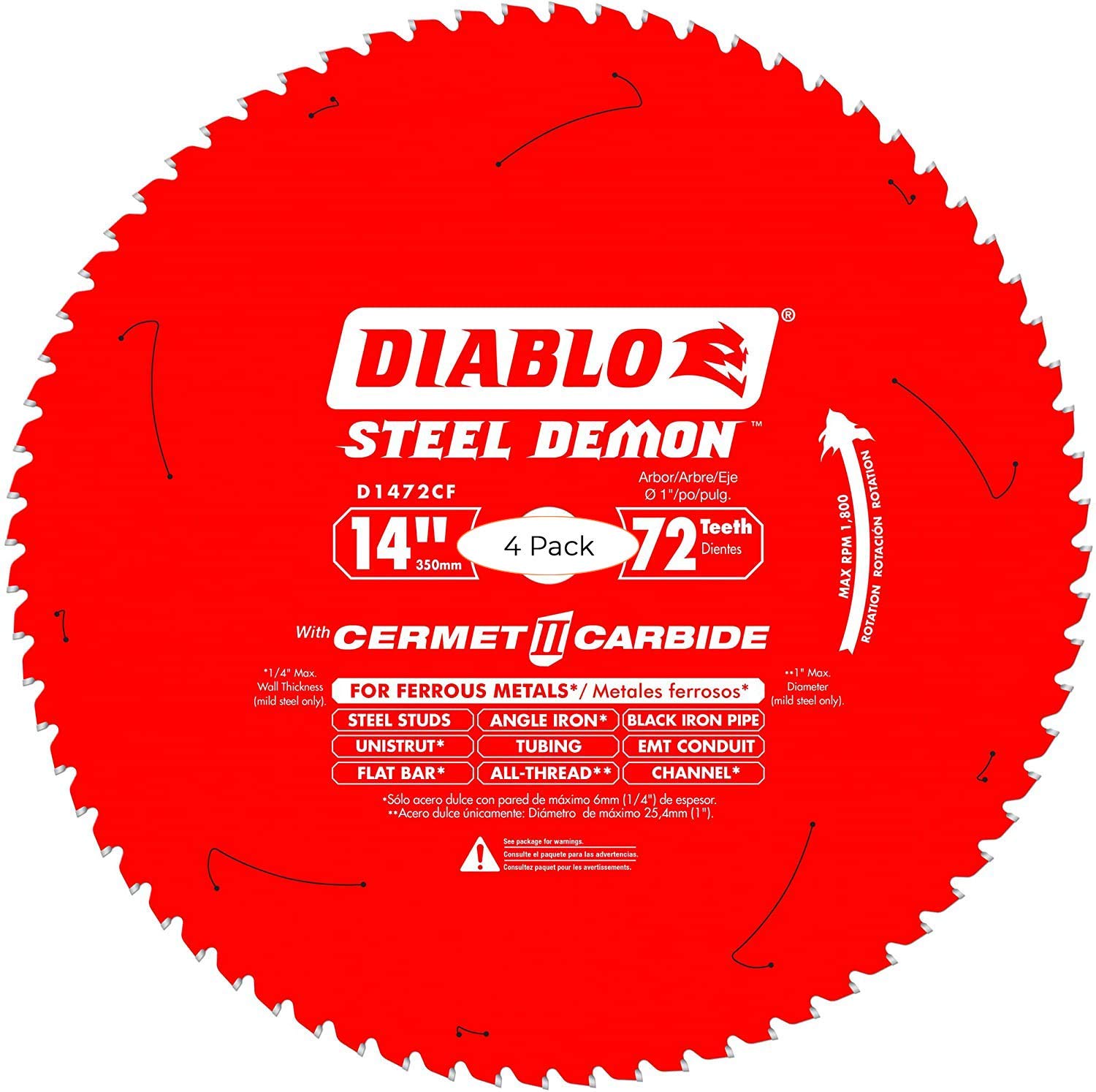 Diablo D1472CF 14-inch Steel Demon 72T Cermet II Carbide Ferrous Metal Saw Blade (Fоur Расk)