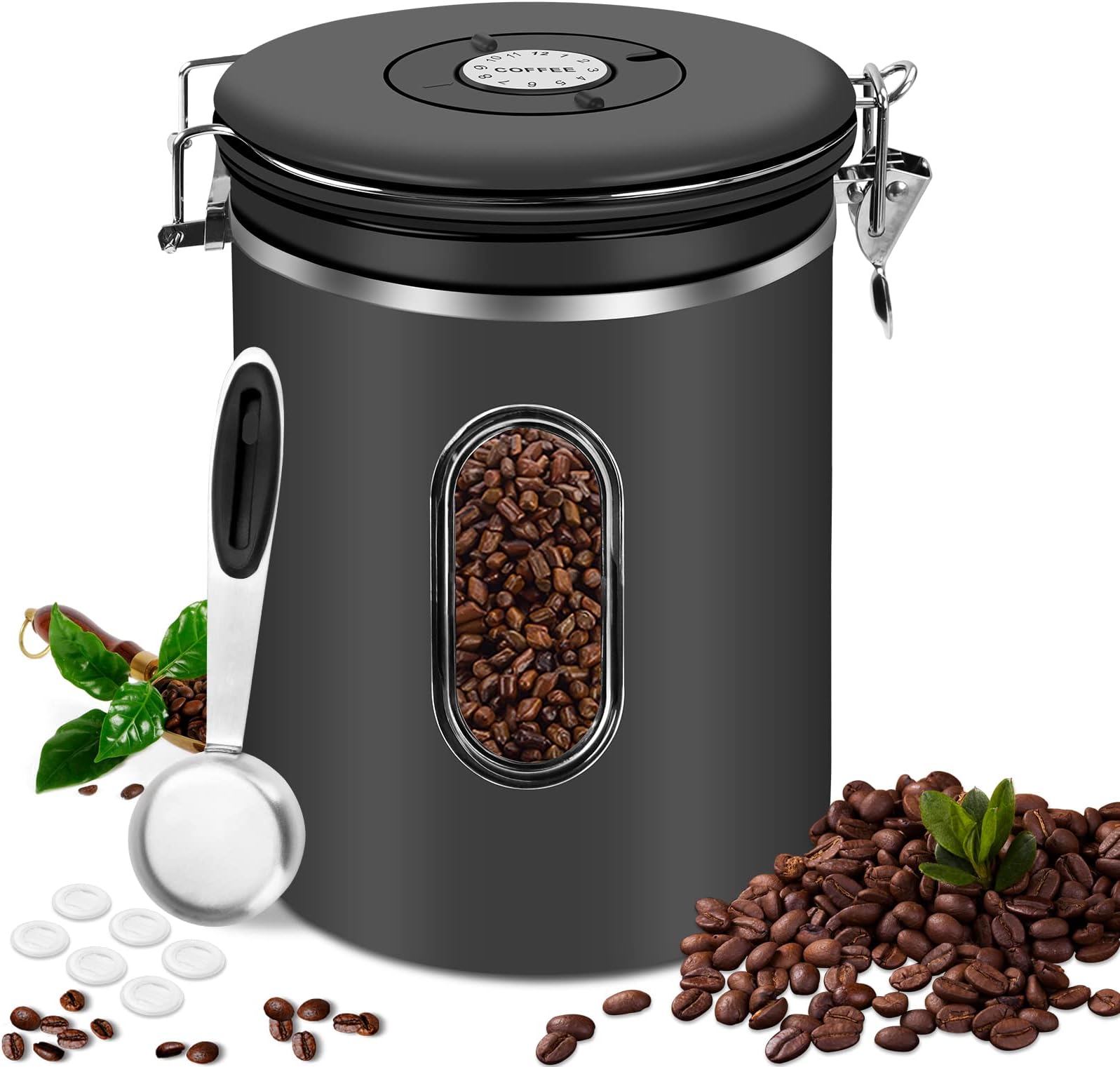 Boîte à café en acier inoxydable hermétique pour grains de café, poudre