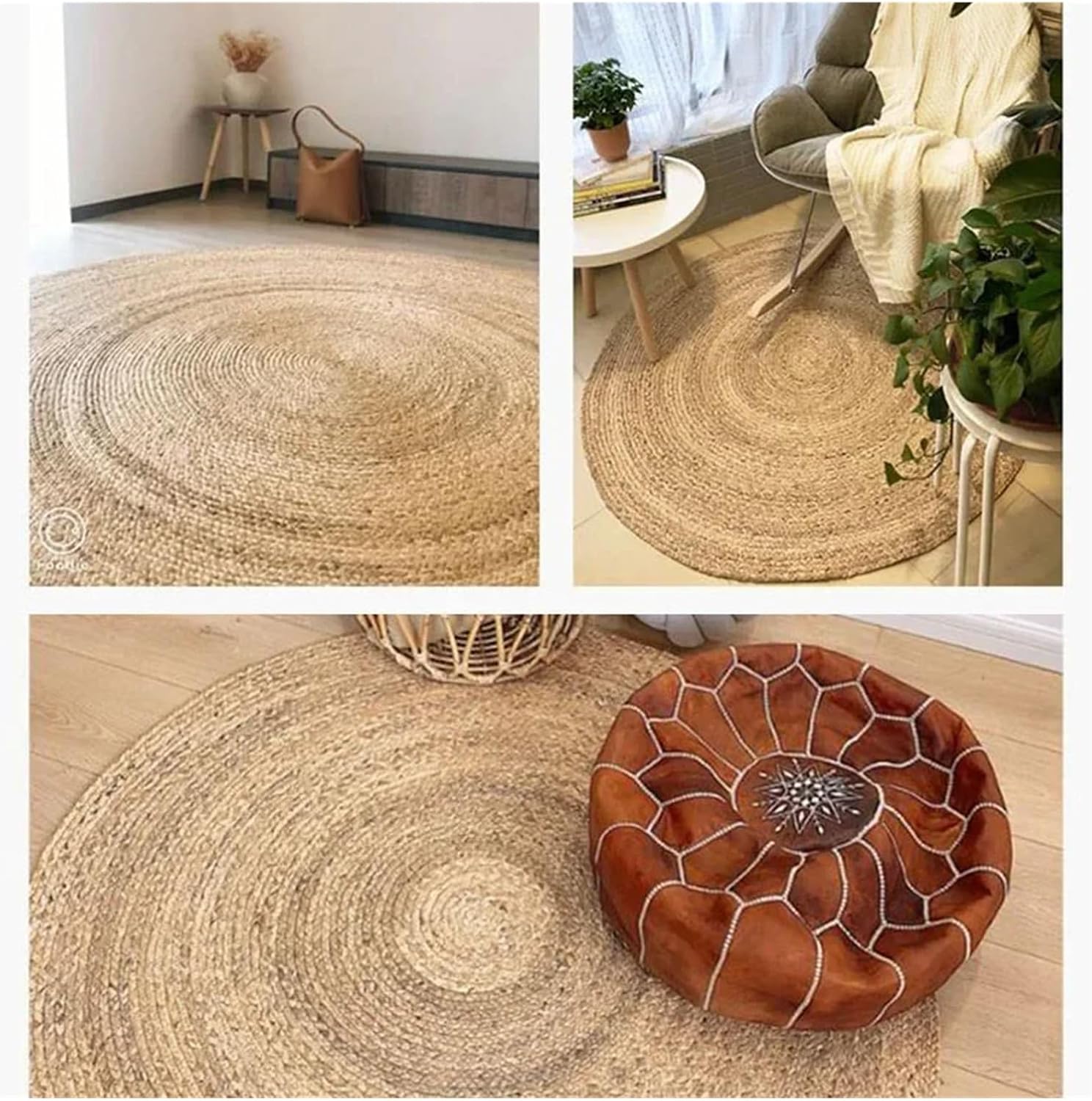 Rugs Carpets for Home Living Room Bedroom Jute Round Rug Natural Plants Rug Reversible Braided Rustic Look Mats(100cm 39.3inch)