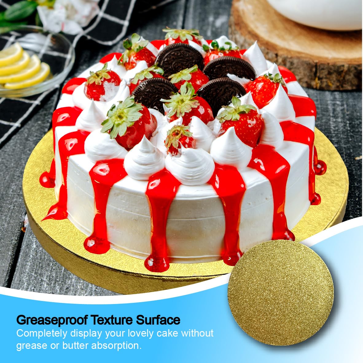 12 Packs Thick Cake Drums, Greaseproof 10 inch Assorted Round Cake Drum in Gold Black Sliver White Cake Base, Cardboard Cake Boards for Presenting Heavy/Tall Tiered Cakes, Base para Pastel