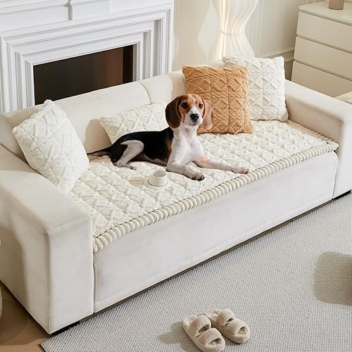 Funda de sofá para perros, fundas de sofá mullidas para mascotas, jacquard geométrico, coral, apta para mascotas, lavable, antideslizante, protector