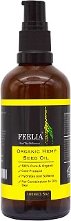 Feelia - Organic Hemp Seed Oil - Cold Pressed, Rich in Vitamin E & Minerals, Hydrates & Softens 100% Pure & Organic - 100ml