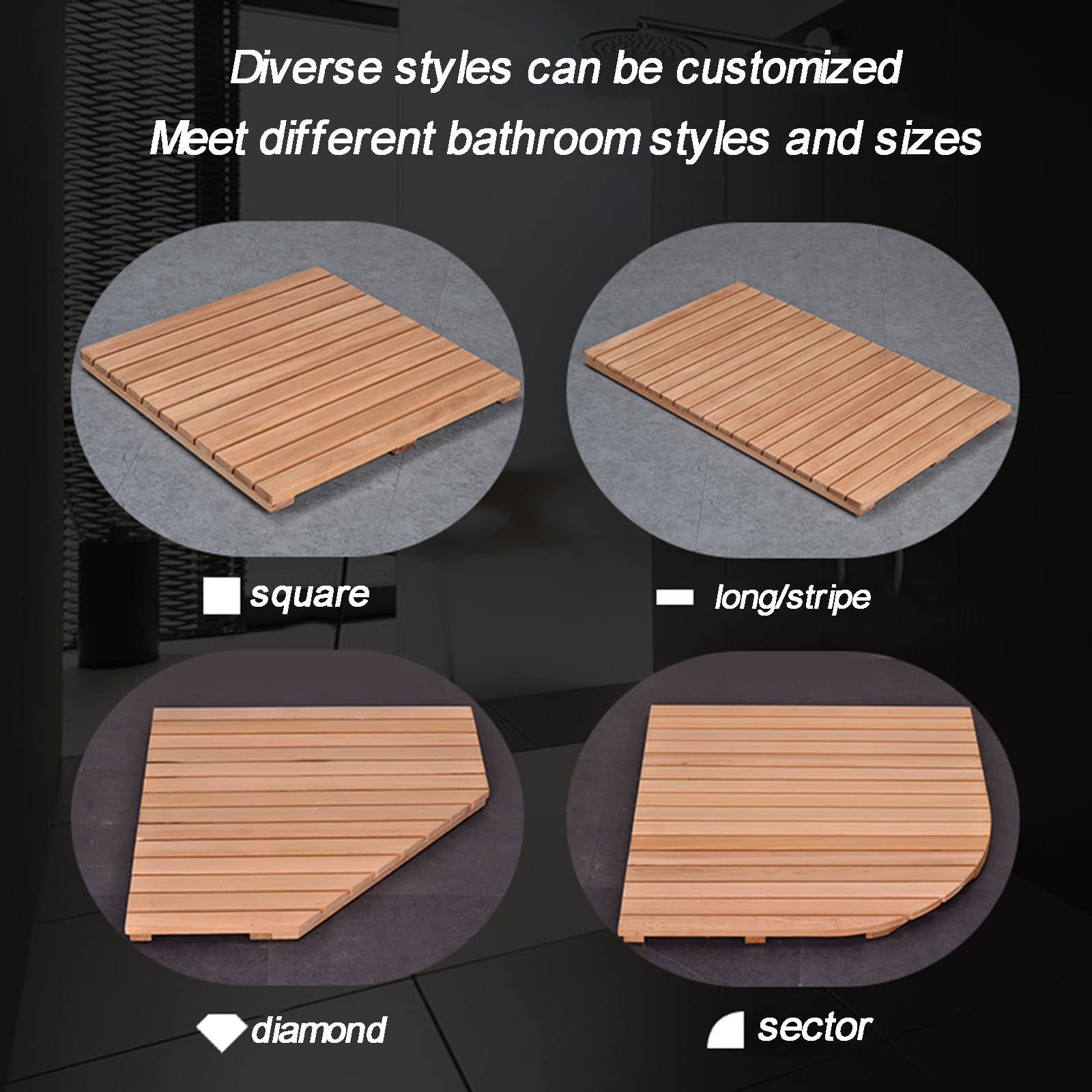 Alfombrilla De Ducha De Madera Natural, Alfombrilla De Ducha De Madera, Alfombrilla De Baño De Bambú Para Ducha, Spa Y Sauna – Alfombrilla De Ducha Natural Antideslizante Personalizable,60x90cm