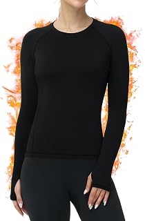 Roadbox Women Thermal Shirts, Warm Long Sleeve Fleece Lined Underwear Tops, Winter Ski Workout Base Layer for Cold Weather