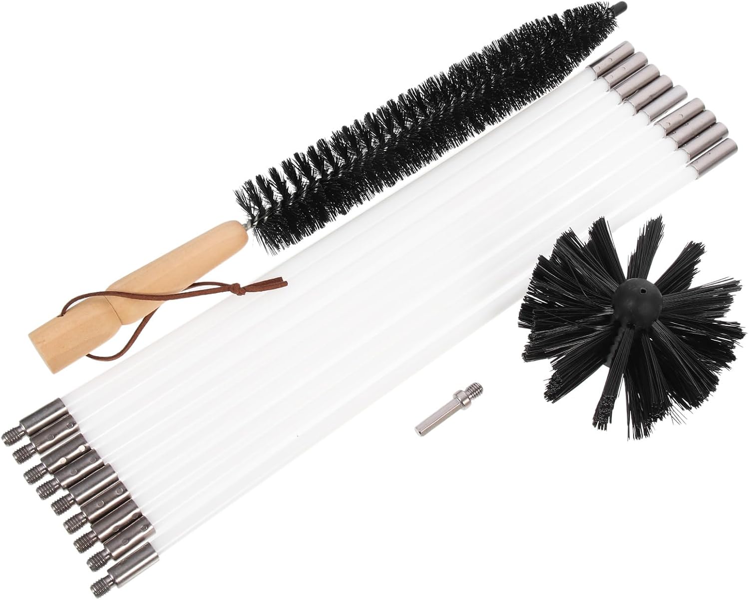 Chimney Cleaning Brush Set 410mm 9 Rods and Wooden Handle Small Brush Dryer Vent Duct Cleaner Fireplace Sweep Tool for Vent and Flue Maintenance