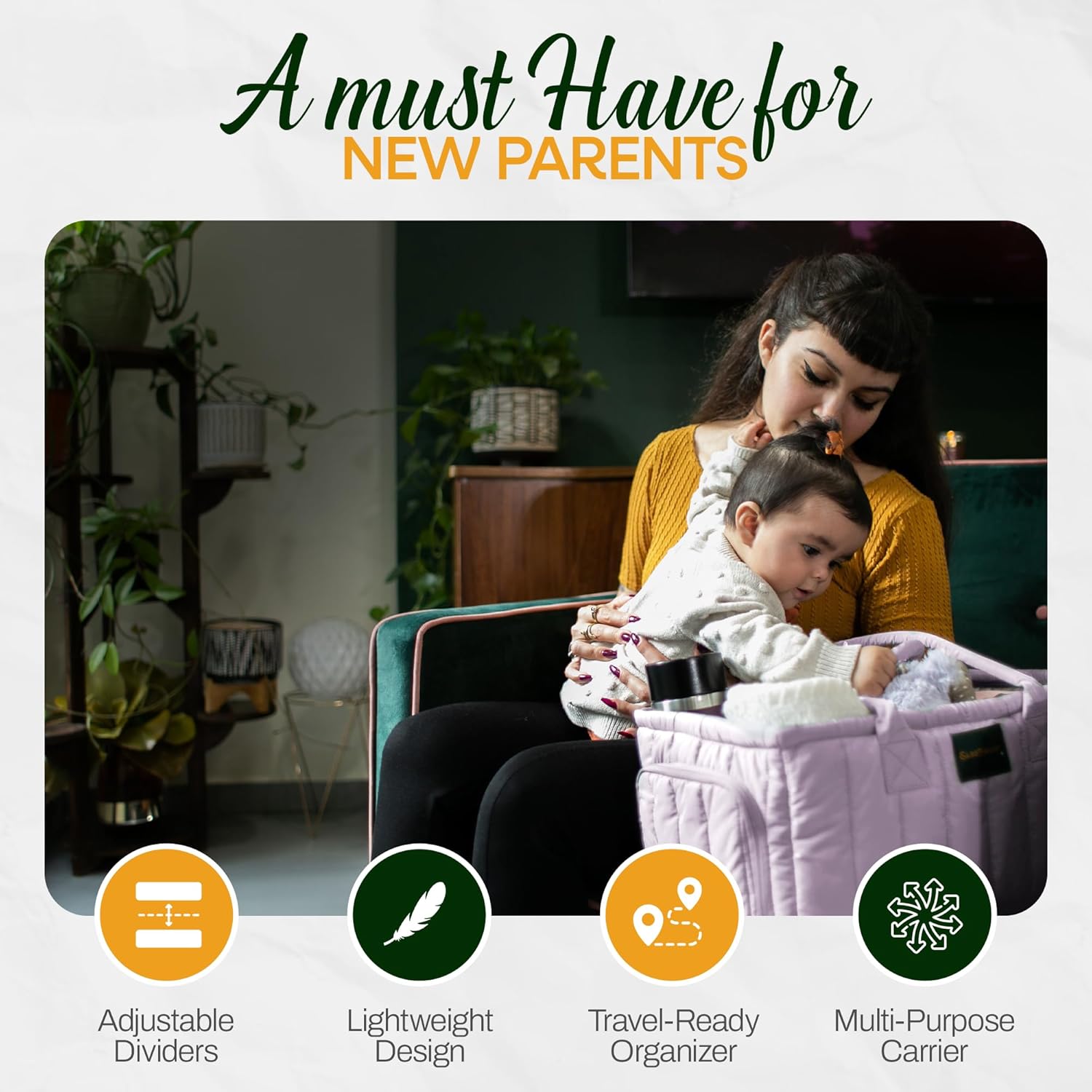 Baby Diaper Caddy Basket Organizer-Sturdy, Breathable & Washable - Stylish Storage, Portable, Car Caddy Organizer, Nursery, Baby Gift Registry Newborn Essentials (Lilac)