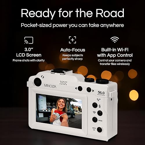 Miniatura 3 de Minolta Cámara digital: fotos de 56MP, video 4K 60FPS, diseño selfie de doble lente, zoom 18X, Wi-Fi, captura RAW/JPEG, LCD de 3 pulgadas, cámara de