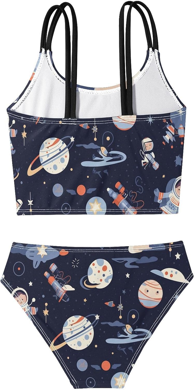 visesunny Girls Two Piece Swimsuits Astronaut Space Tourism Girl's Bikini Sets Bathing Suits for Girls Size 5-12Y