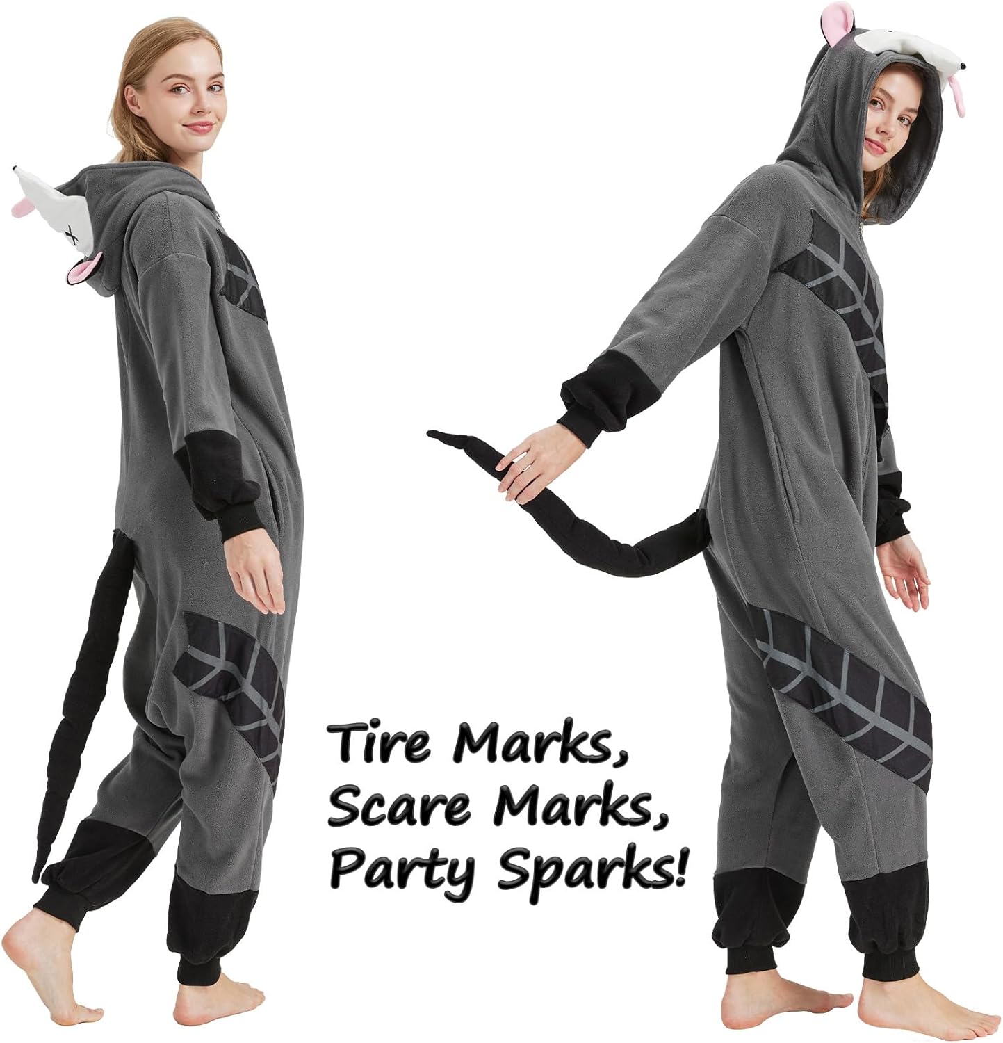Opossum Onesie Pajamas for Adults Halloween Possum Costume Animal Cosplay One-Piece Pajamas - Image 6