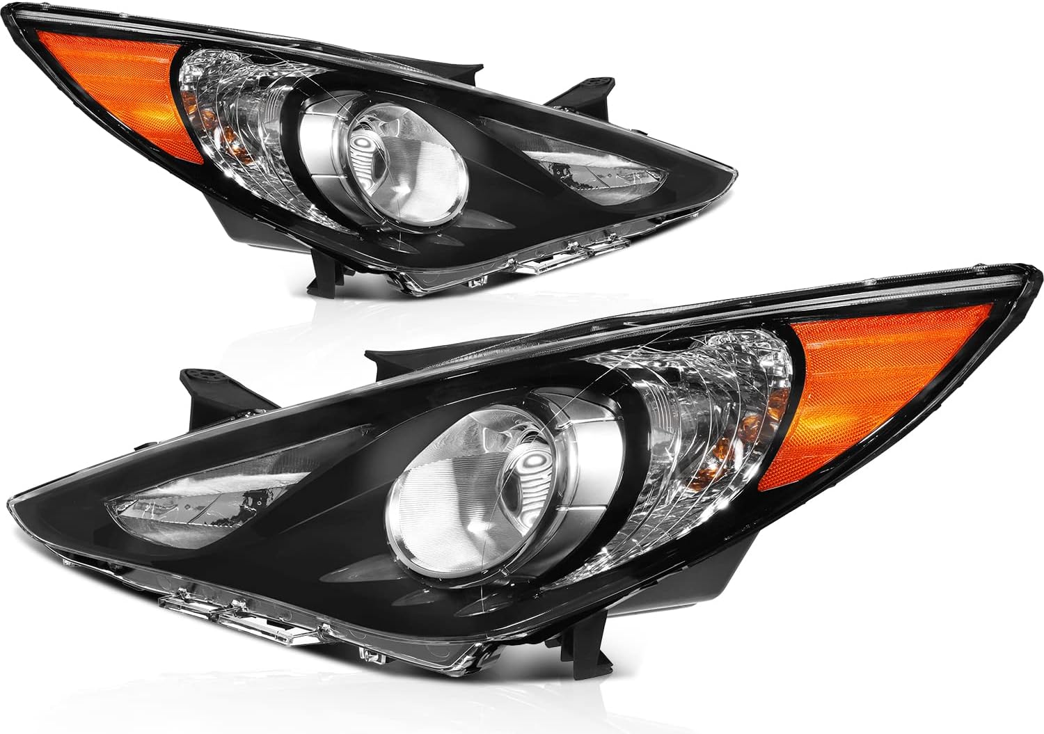 ASAPE 2011-2014 for Hyundai Sonata Headlight Assembly for Sonata 2011-2014 Projector Factory Style Black Housing Amber Reflector Clear Lens Headlamp Replacement Driver and Passenger Side