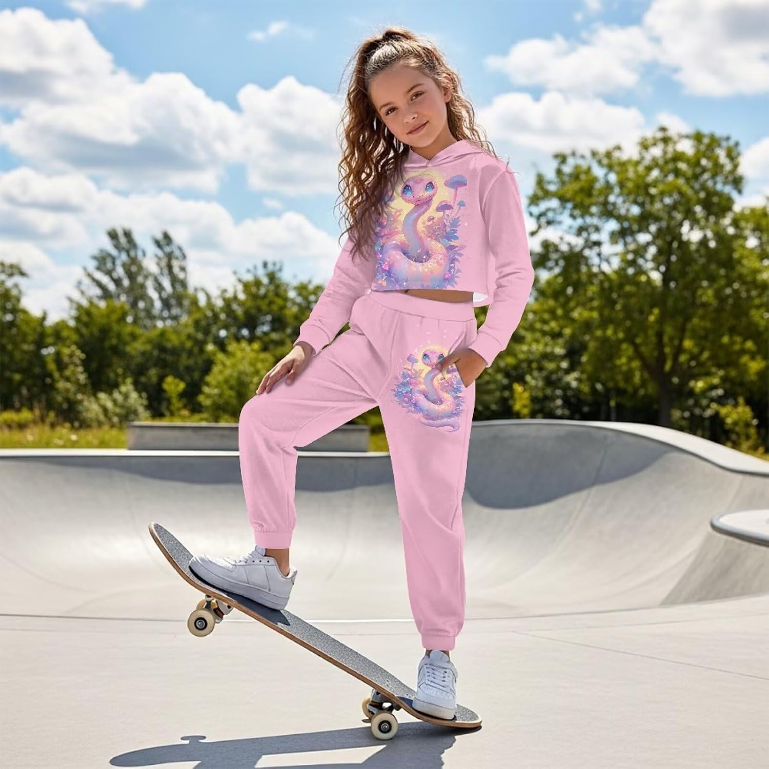Girls Long Sleeve Crop Top Hoodies and Pants Set Kids 4-13Y Sweatsuit Active Sportswear