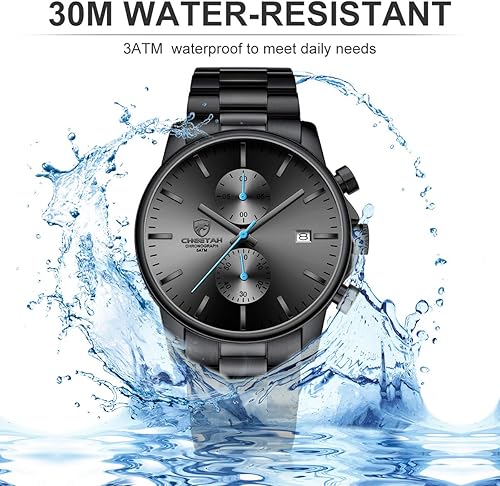 Vista 5 de Golden Hour Fashion Business Relojes para hombre con cronógrafo, a prueba de agua, de acero inoxidable, reloj de cuarzo con fecha automática