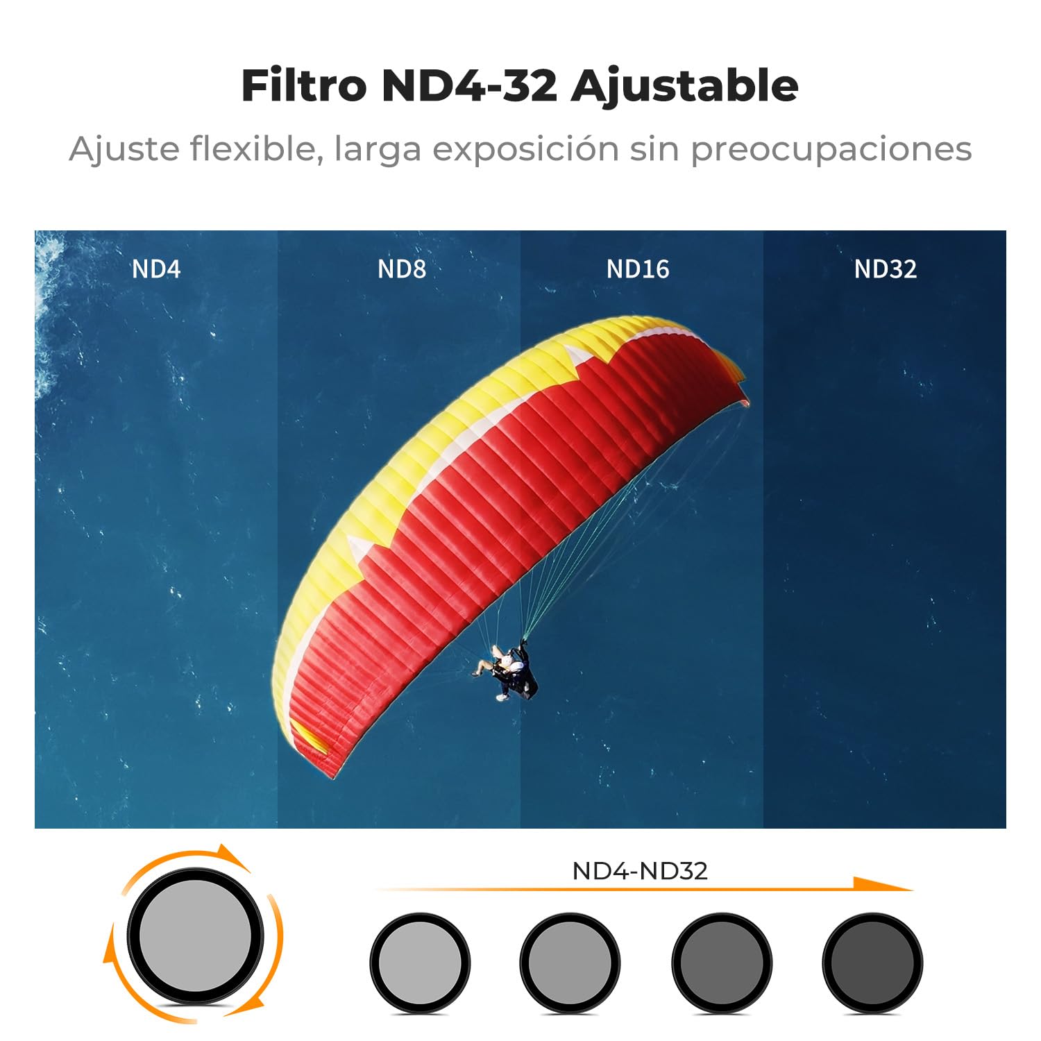 K&F CONCEPT Filtro Variable ND4-32 Snap On Compatible con dji Osmo Action 6, Filtro Densidad Neutra de Paradas limitadas, Accesorio para cámara de acción con Vidrio HD Multicapa