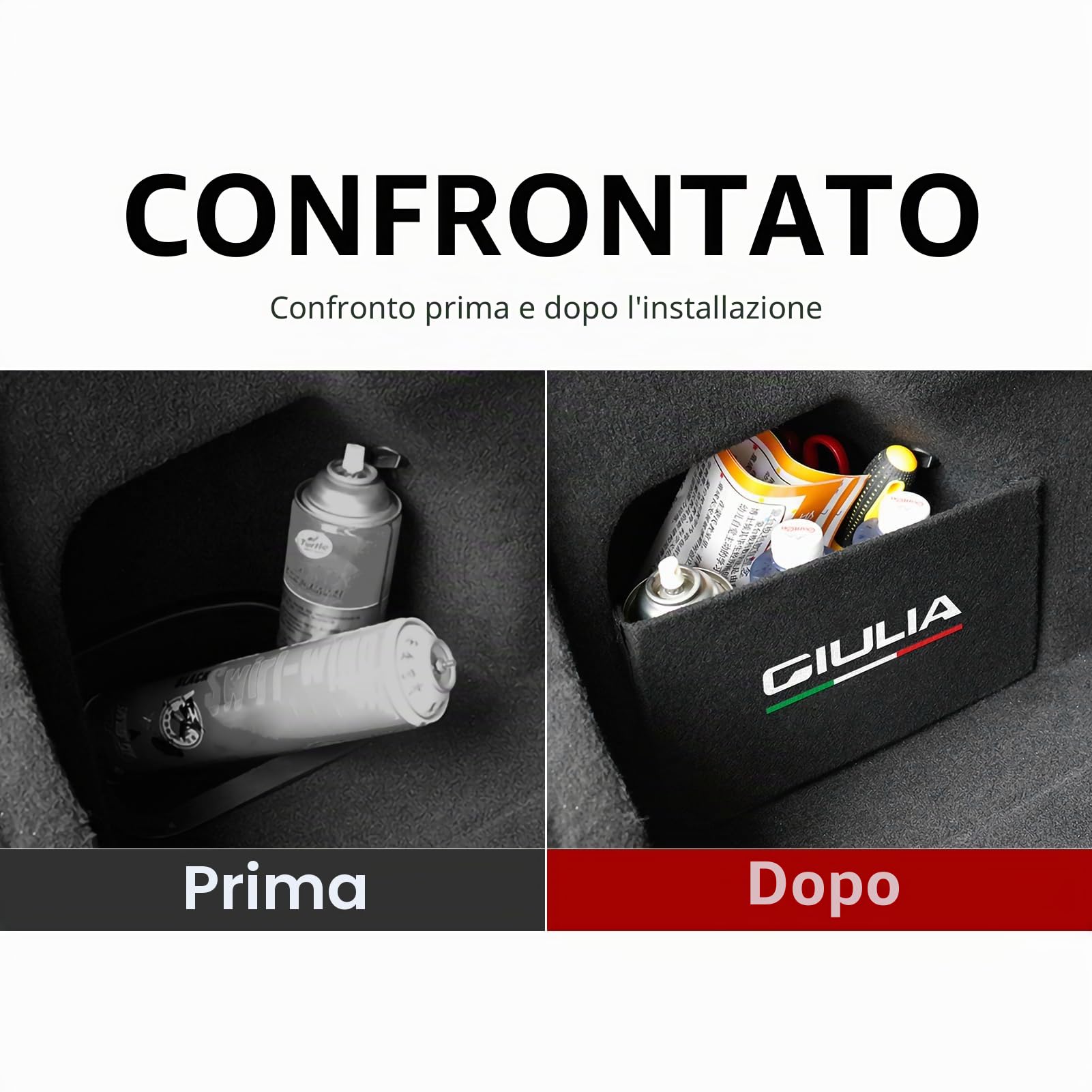 1 organizer per bagagliaio per auto, compatibile con Alfa Romeo Giulia 2016 2017 2018 2019 2020 2021 2022 2023 2024 accessori