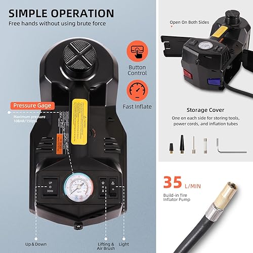Miniatura 9 de FEANISIFEI Gato eléctrico para automóvil de 5 toneladas, 12 V, con bomba inflable incorporada, gato hidráulico eléctrico para SUV, cambio de
