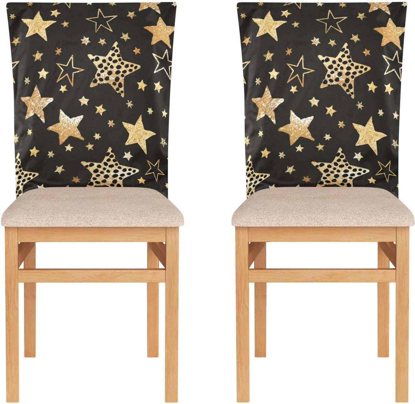 ALAZA Vintage Leopard Spots Stars Chair Back Cover Set of 6, Washable Reusable Removable Chair Slipcovers Decorative Chair Cover for Home Kitchen Wedding Party