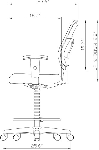 Miniatura 3 de Lorell Silla de oficina con taburete de trinquete, diseño ergonómico de respaldo medio con malla transpirable, asiento de tela acolchada, anillo de