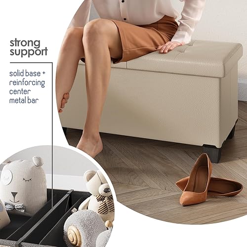 Miniatura 572 de Otomana plegable para dormitorio o sala de estar, con contenedores de almacenamiento, reposapiés para el extremo de la cama, soporta hasta 660 lb,