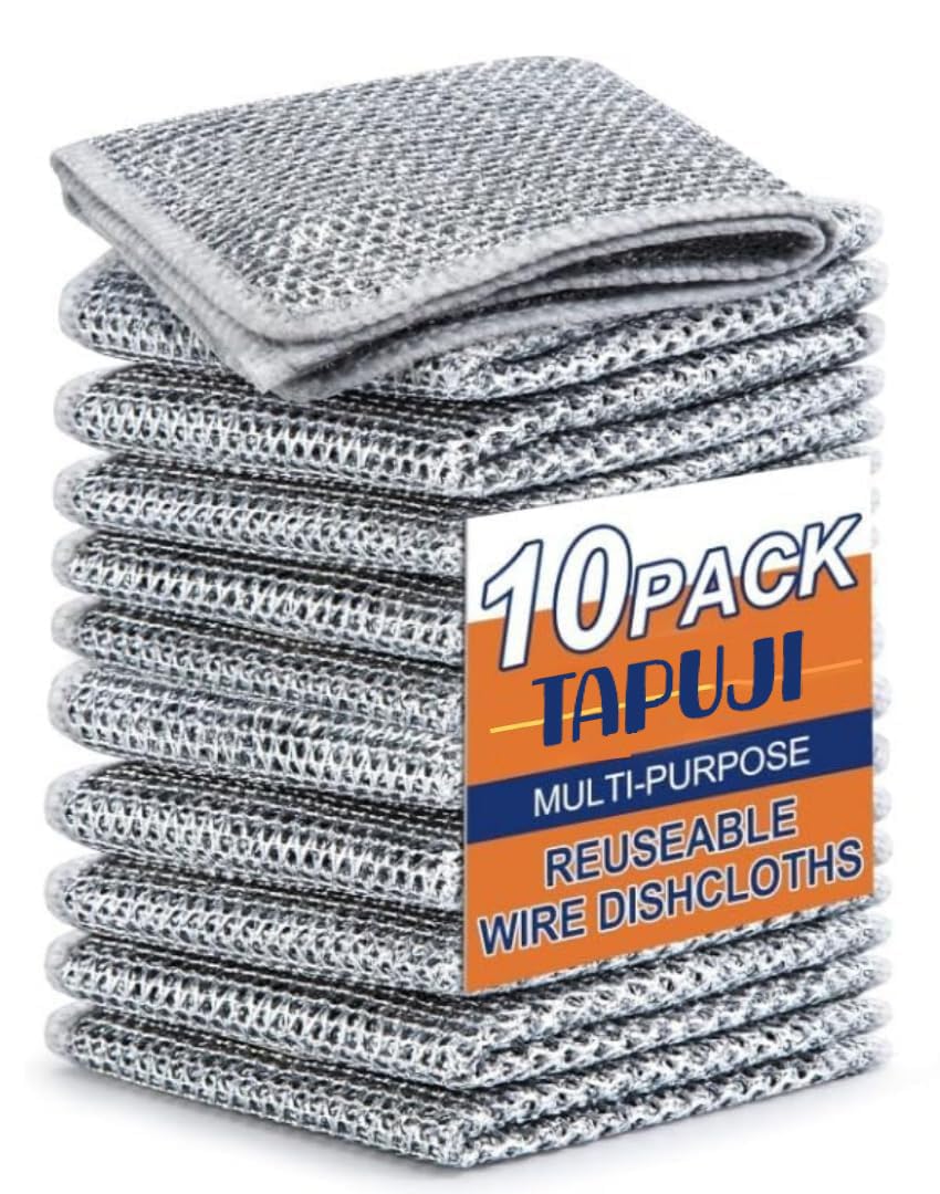 TAPUJI Pack 10 2 Layer Multipurpose Wire Dishwashing Rags for Wet and Dry Stainless Steel Scrubber Non-Scratch Wire Dishcloth for Washing Dishes Sinks Counters Easy Rinsing Machine Washable (Pack 10) (B0DGXGT8CH) Amazon Price History, Amazon Price Tracker