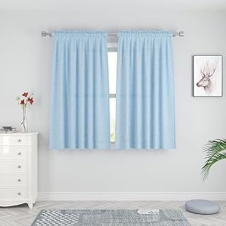 UPOPO Sky Blue Curtains Kitchen 54 inches Long Linen Textured Privacy Living Room Bedroom Drapes Curtain Semi Sheer Basement Nursery Kids Room Boys Window Curtain 2 Panels Rod Pocket