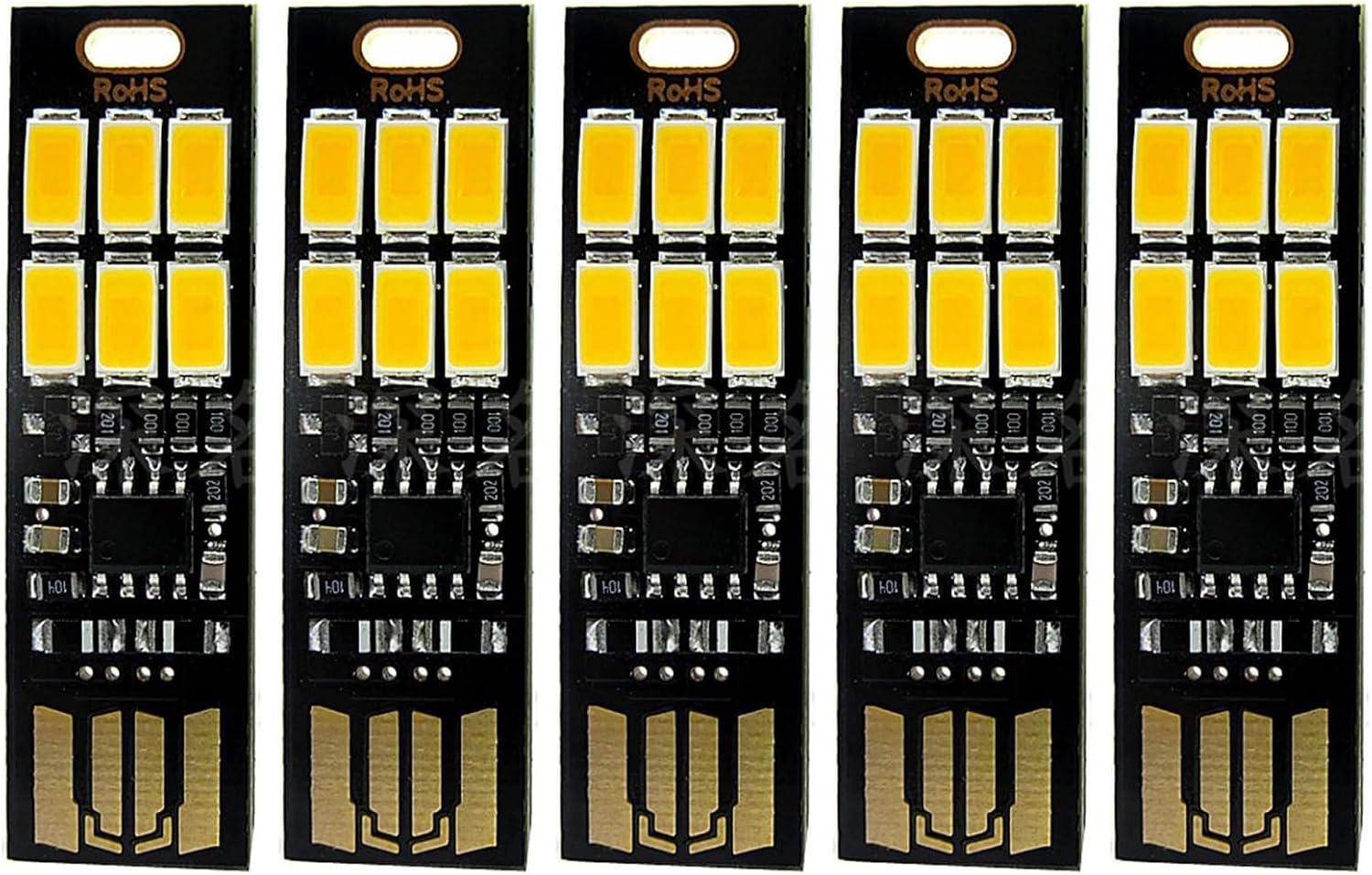 5Pcs 6-LED USB Portable Keychain Lamp with Touch Dimming 1W 3200K Outdoor Sensor Warm Light