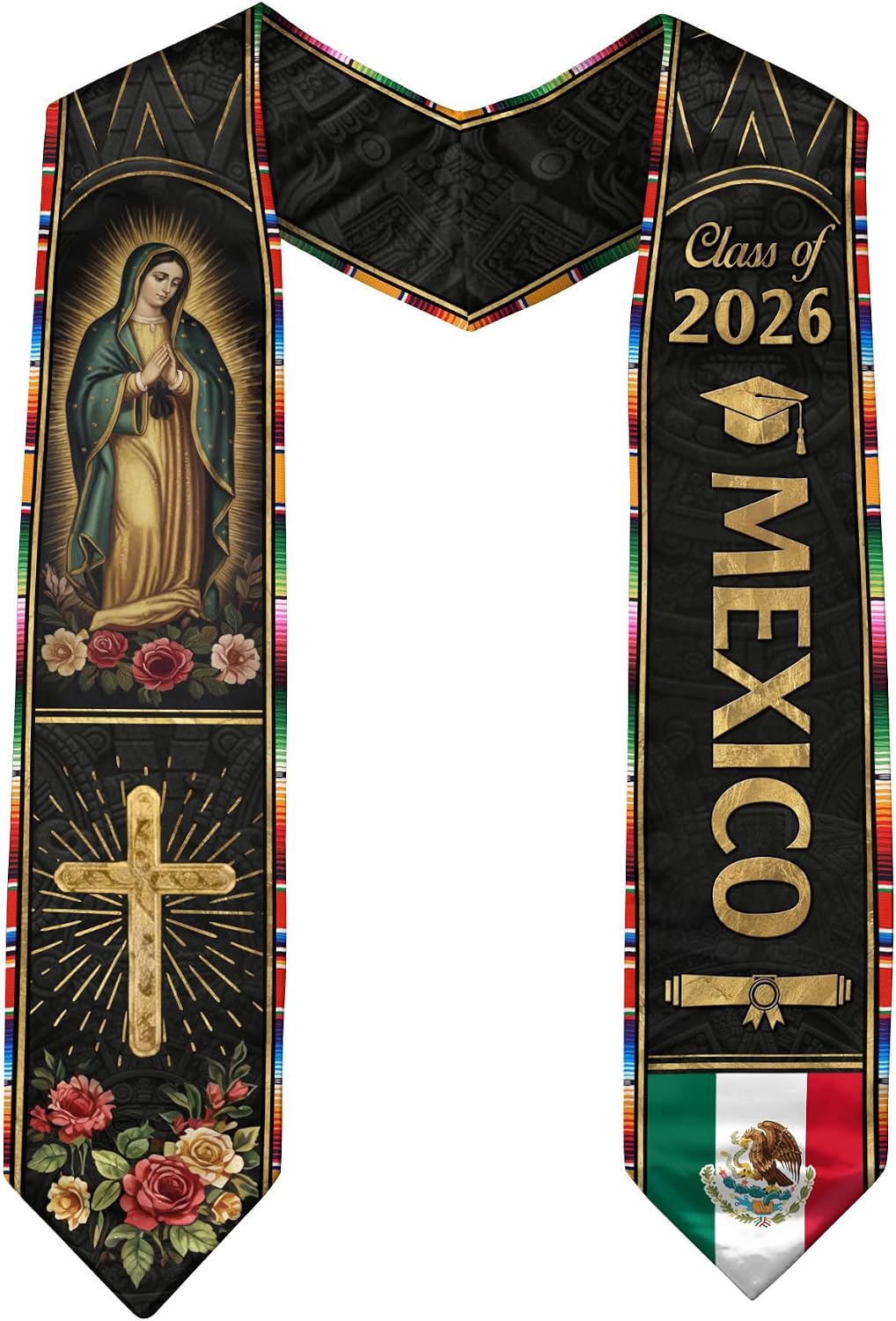 Graduation Sash Mexico With Aztec Patterns, Mexican Graduation Sash 2026, Mexican Stole